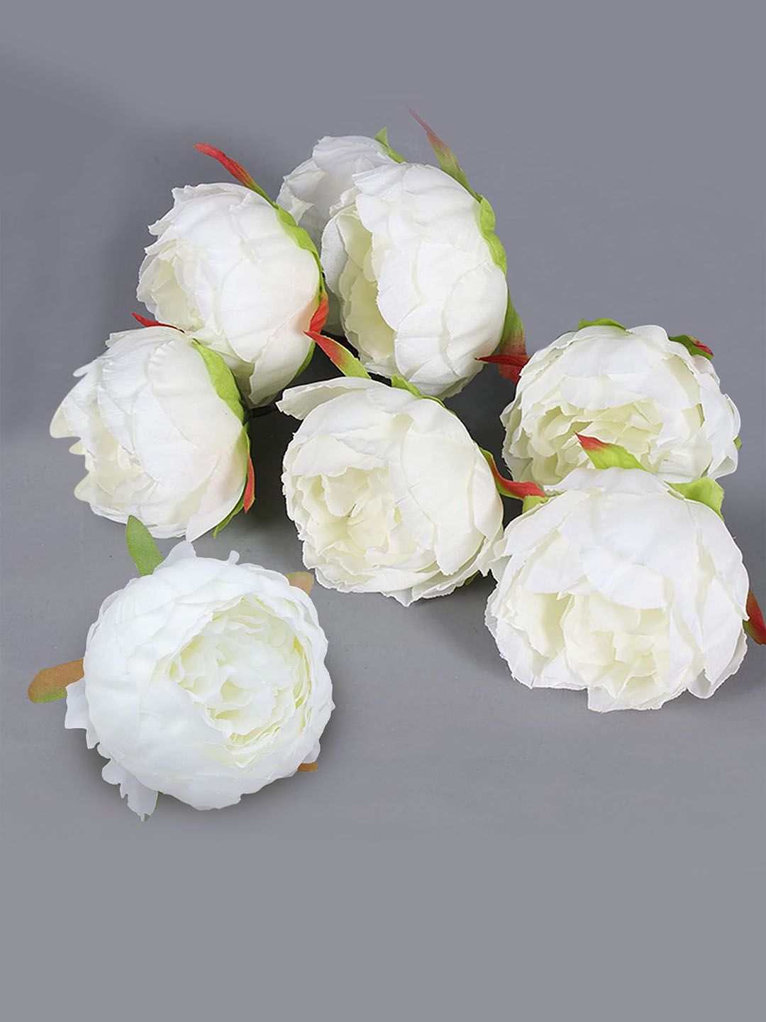 TIED RIBBONS Set Of 8 White Artificial Peony Rose Flower Heads Price in India
