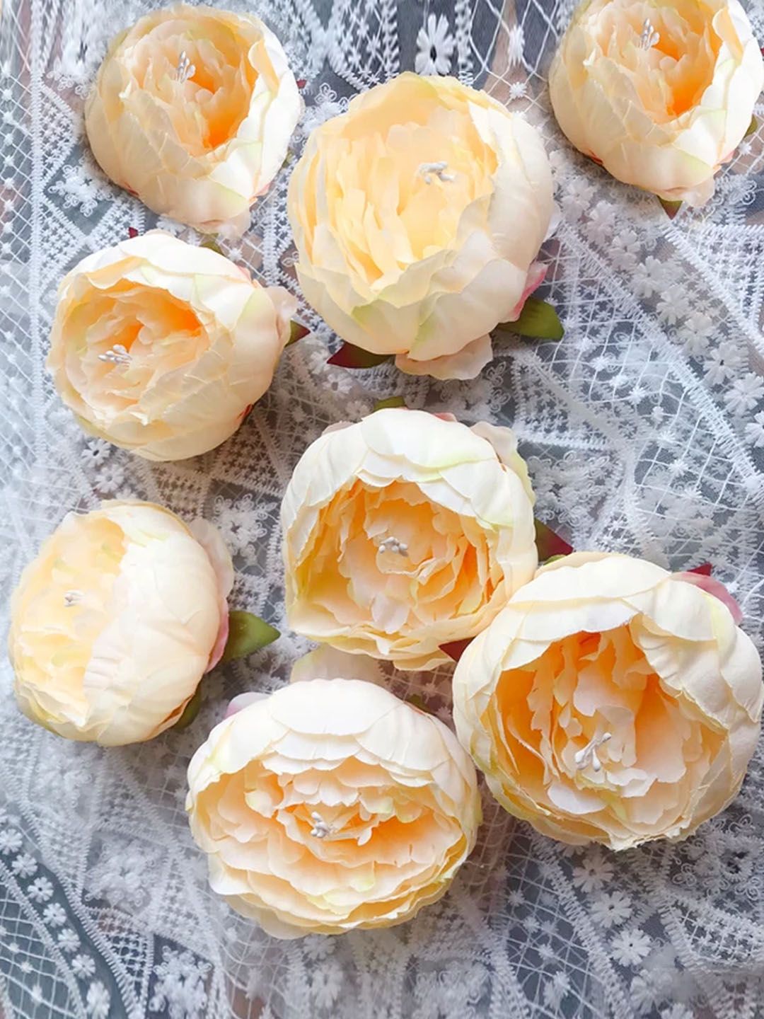 TIED RIBBONS Set Of 8 Peach-Coloured Artificial Peony Rose Flower Heads Price in India