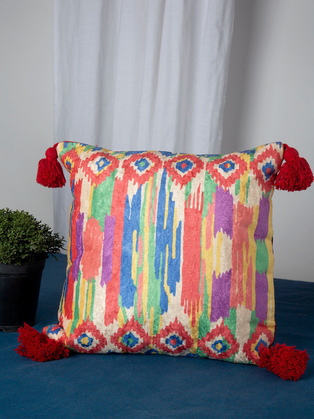 HOSTA HOMES Multicoloured Abstract Printed Velvet Square Cushion Covers Price in India