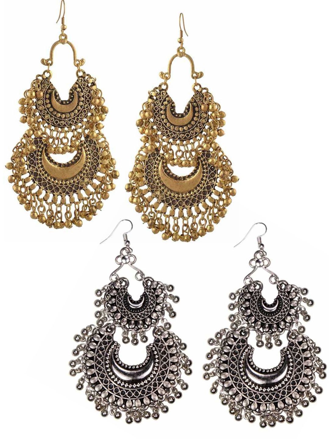 Vembley Set Of 2 Silver-Toned & Gold-Toned Crescent Shaped Chandbalis Price in India
