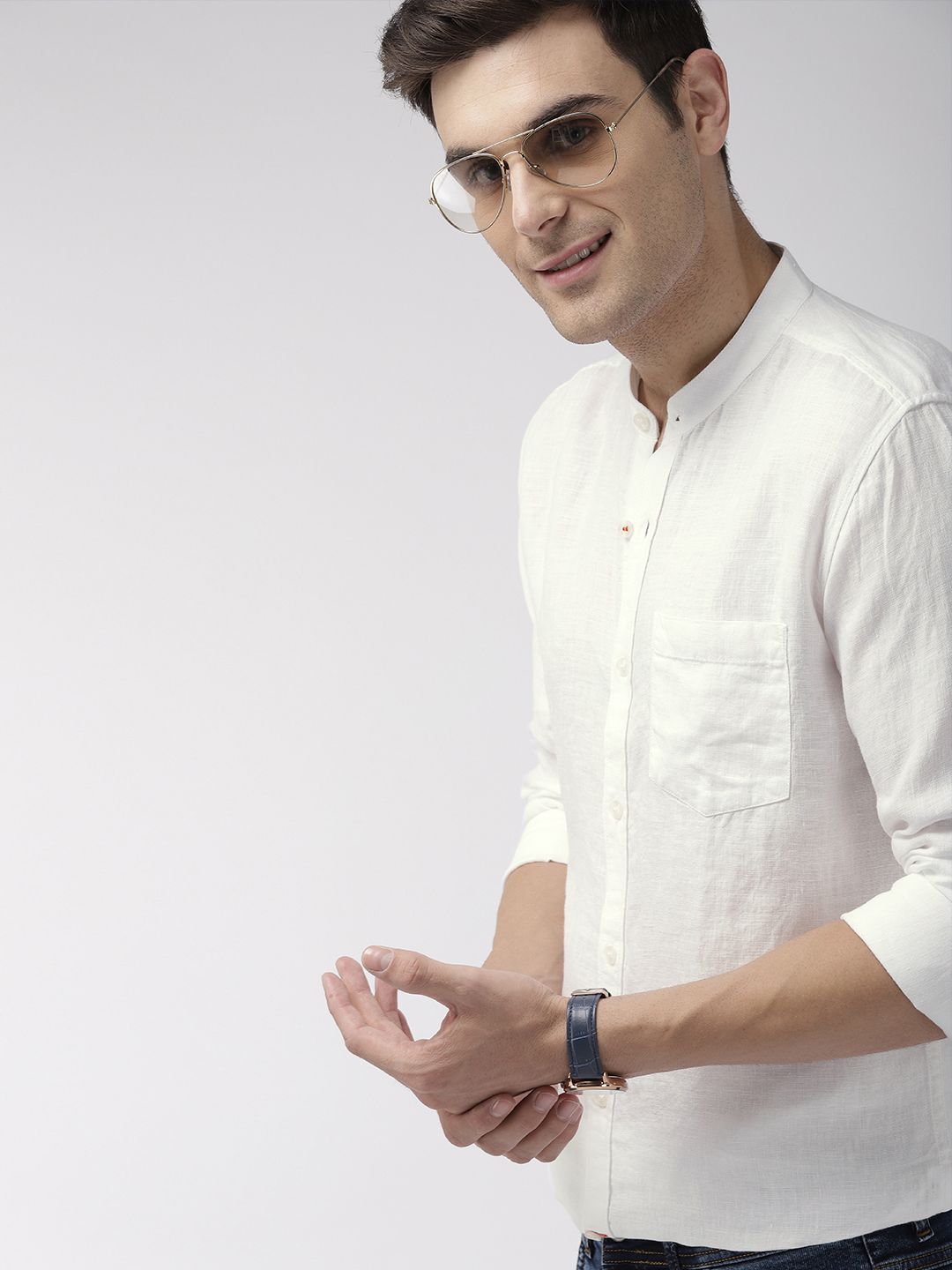 Mast & Harbour Men White Linen Regular Fit Solid Casual Shirt