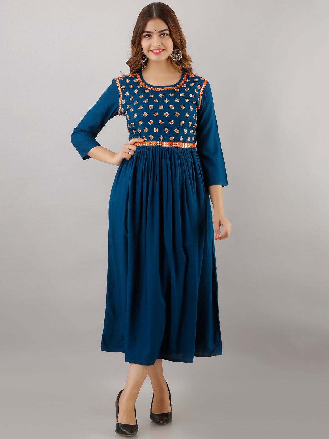 Women Touch Women Blue Embroidered Fit & Flare Dress Price in India