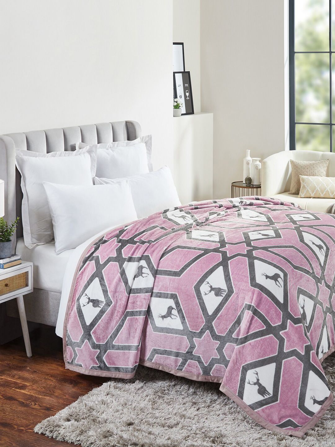 Trident Pink Printed AC Room 280 GSM Single Bed Blanket Price in India