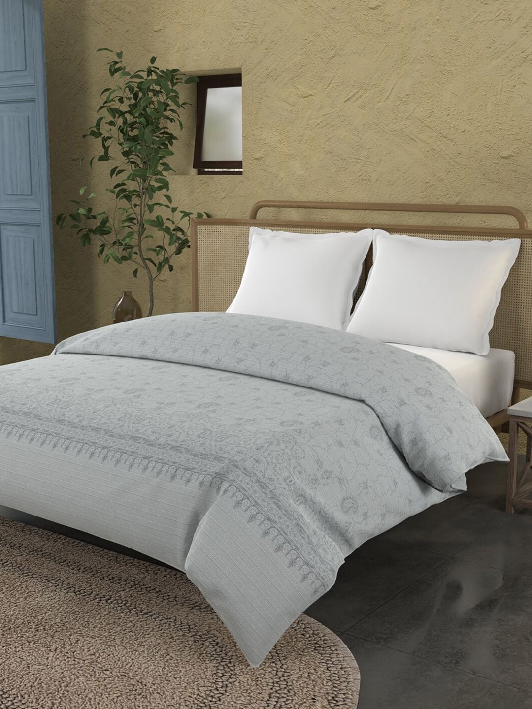 Trident Grey Ethnic Motifs AC Room 144 GSM Reversible Double Bed Comforter Price in India