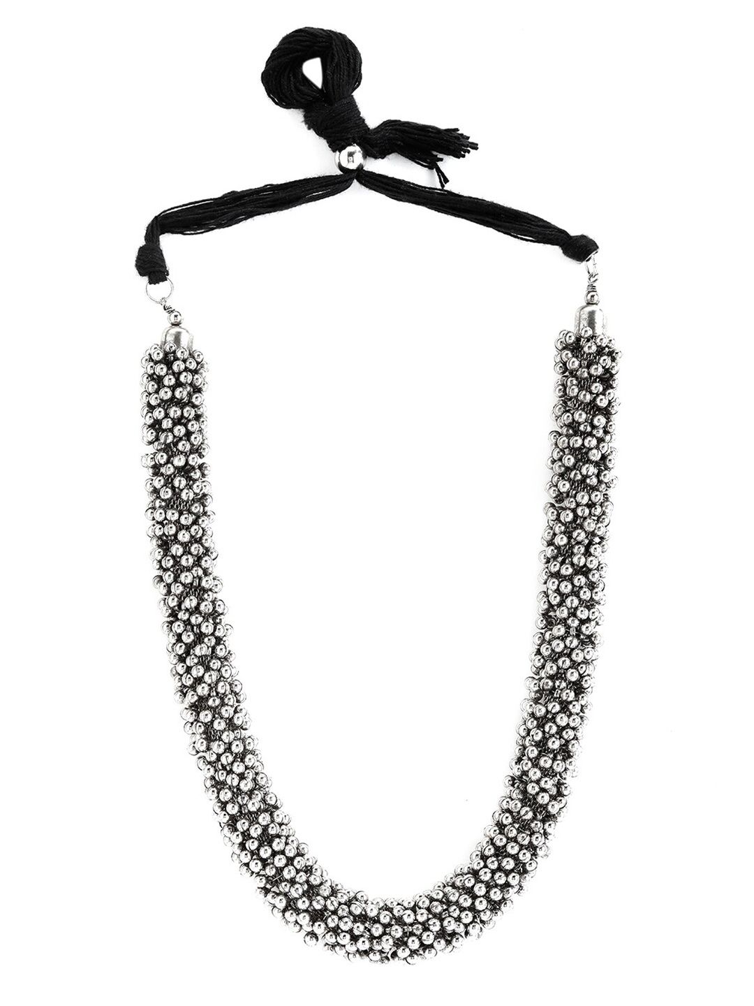 Rubans Silver-Toned & Black Oxidised Necklace Price in India