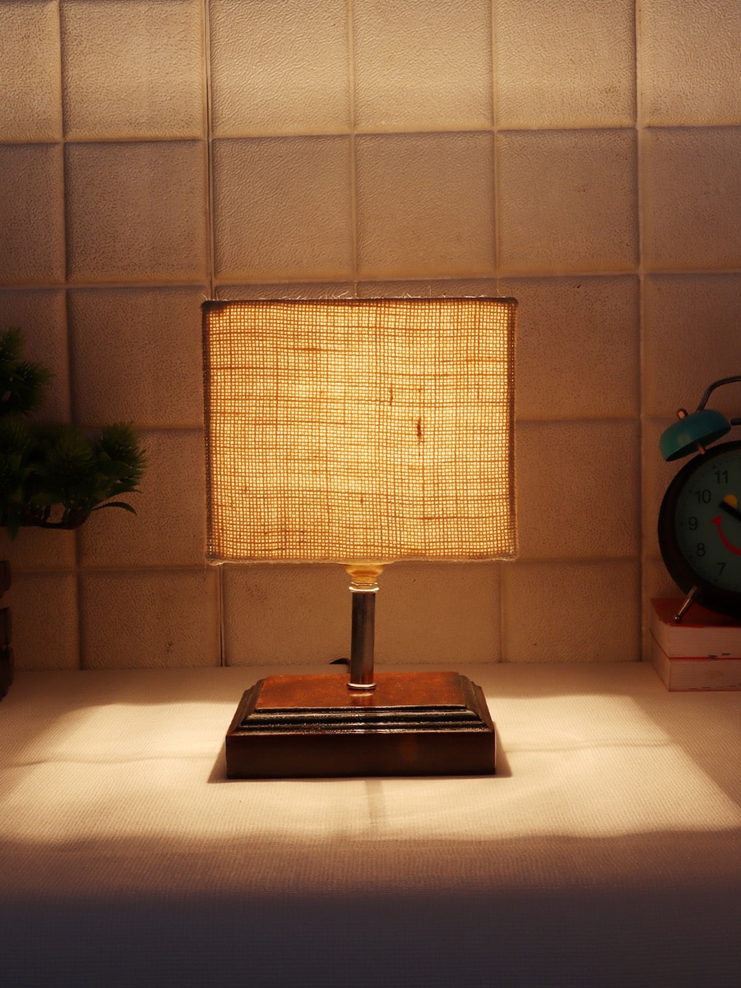 Devansh White & Brown Wooden Table Lamp with Jute Shade Price in India