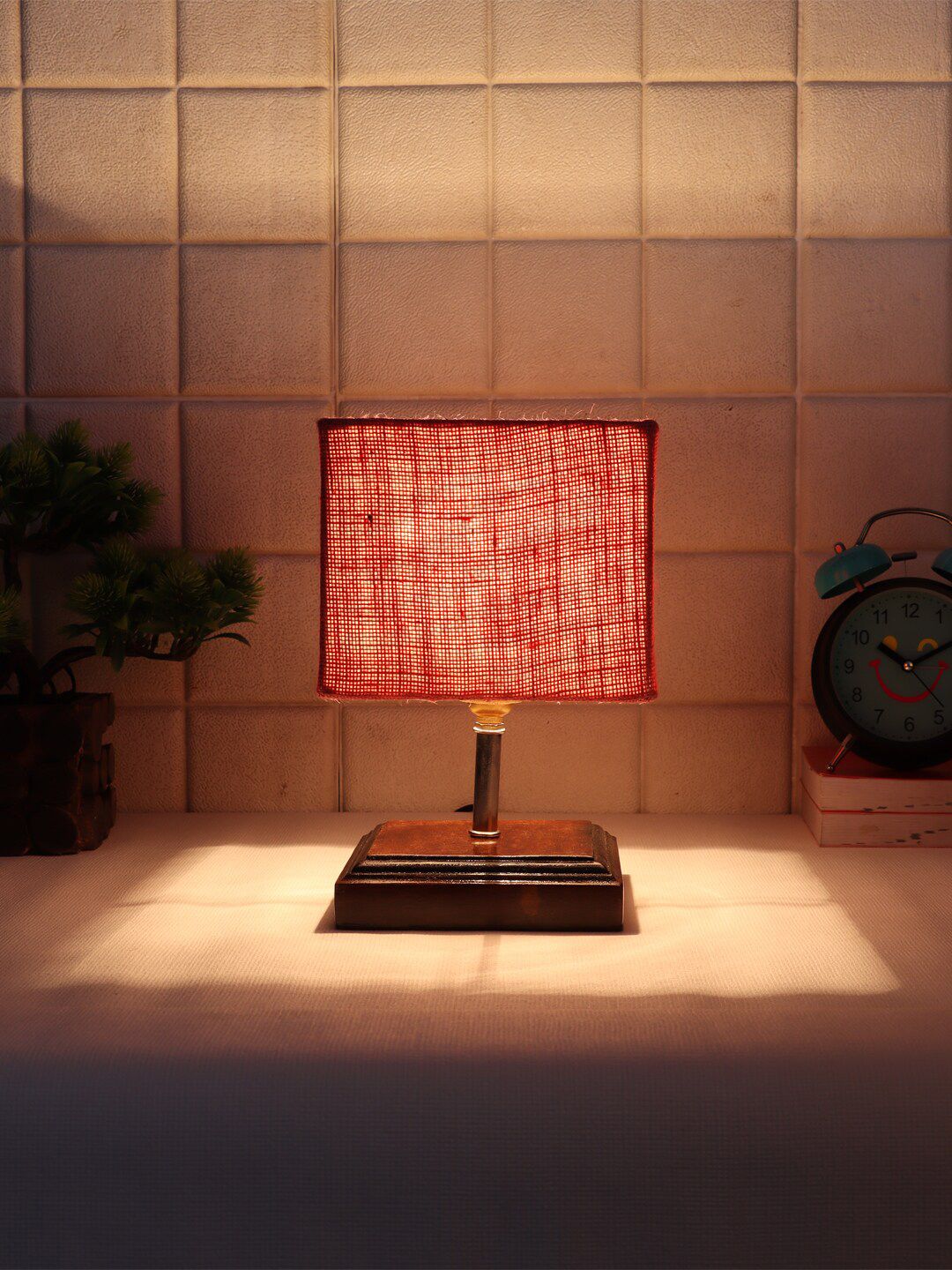 Devansh Pink Contemporary Table Lamp With Jute Shade Price in India