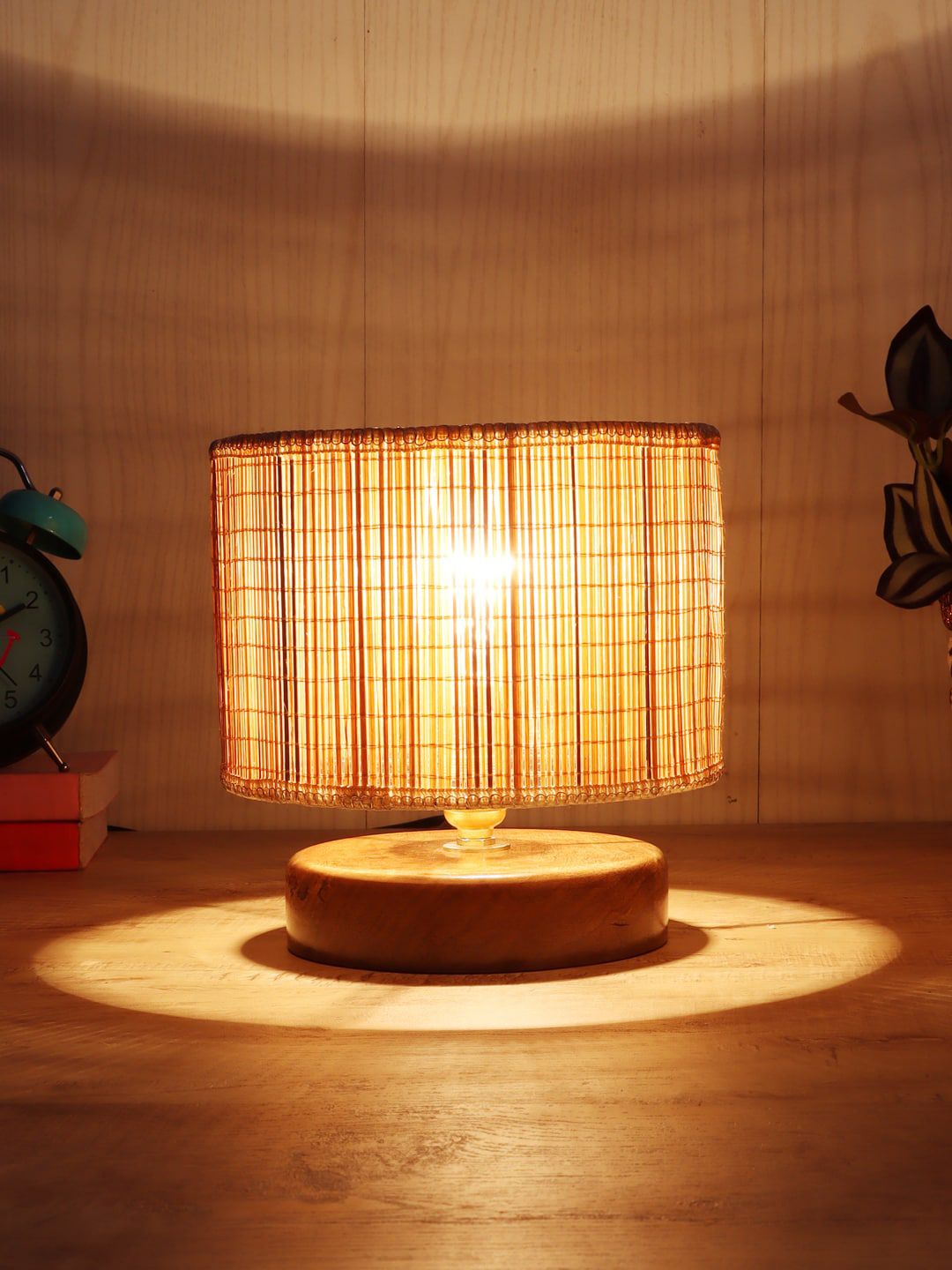 Devansh Beige Wood Table Lamp with Bamboo  Shade Price in India