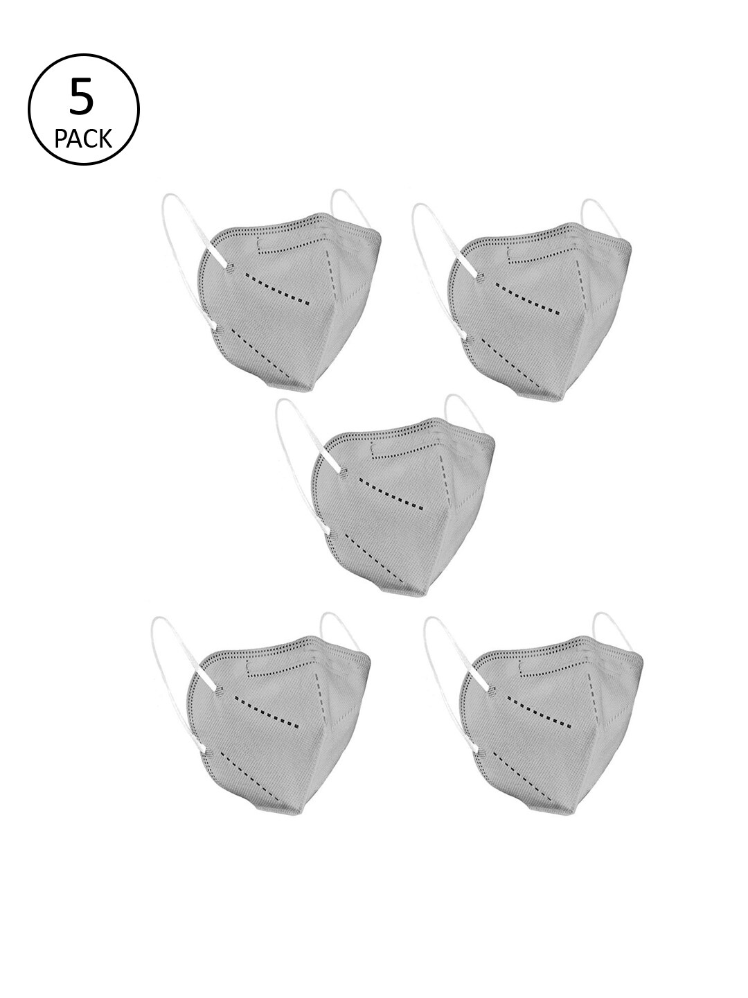 OOMPH Unisex Pack Of 5 Grey Solid 5-Ply Reusable Anti-Pollution N95 Masks Price in India