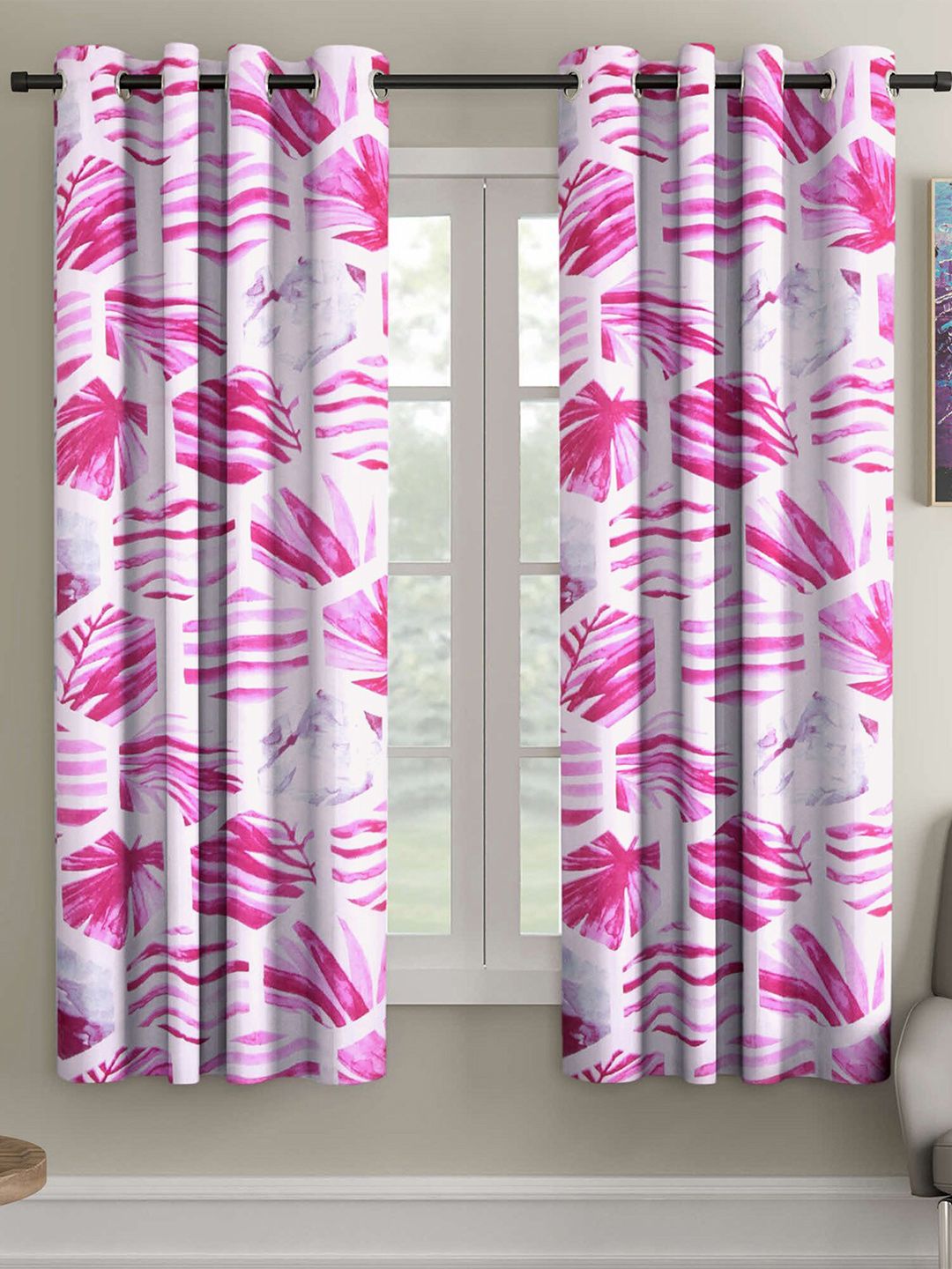 Ispace Pink & White Set of 2 Floral Window Curtain Price in India