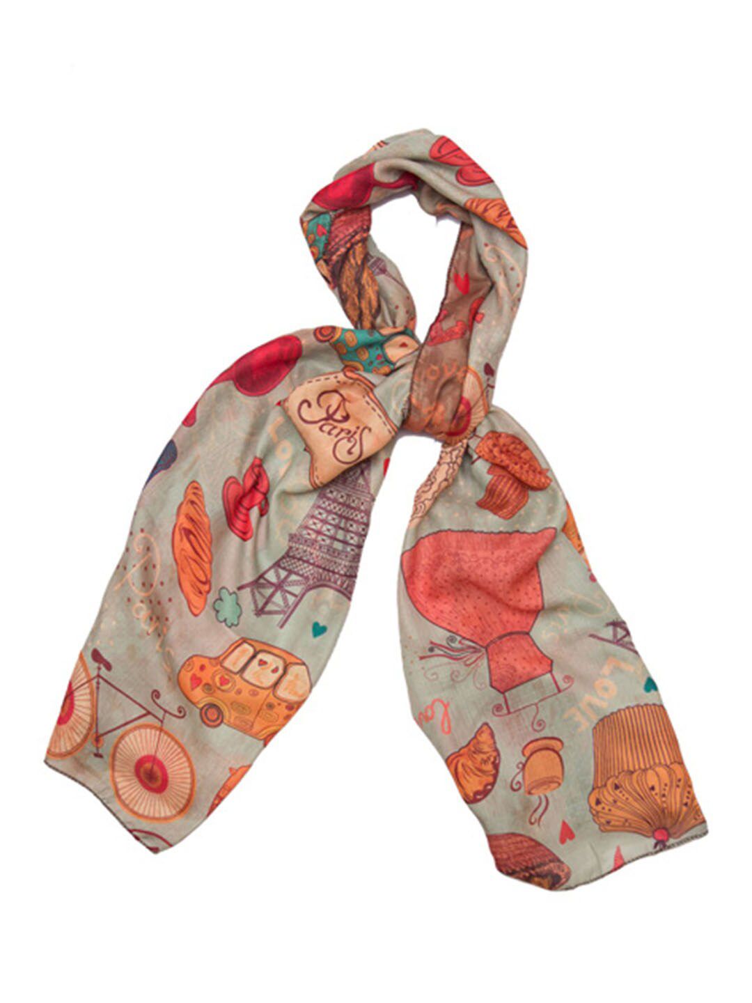 BandBox Women Green & Orange Printed Stole Price in India