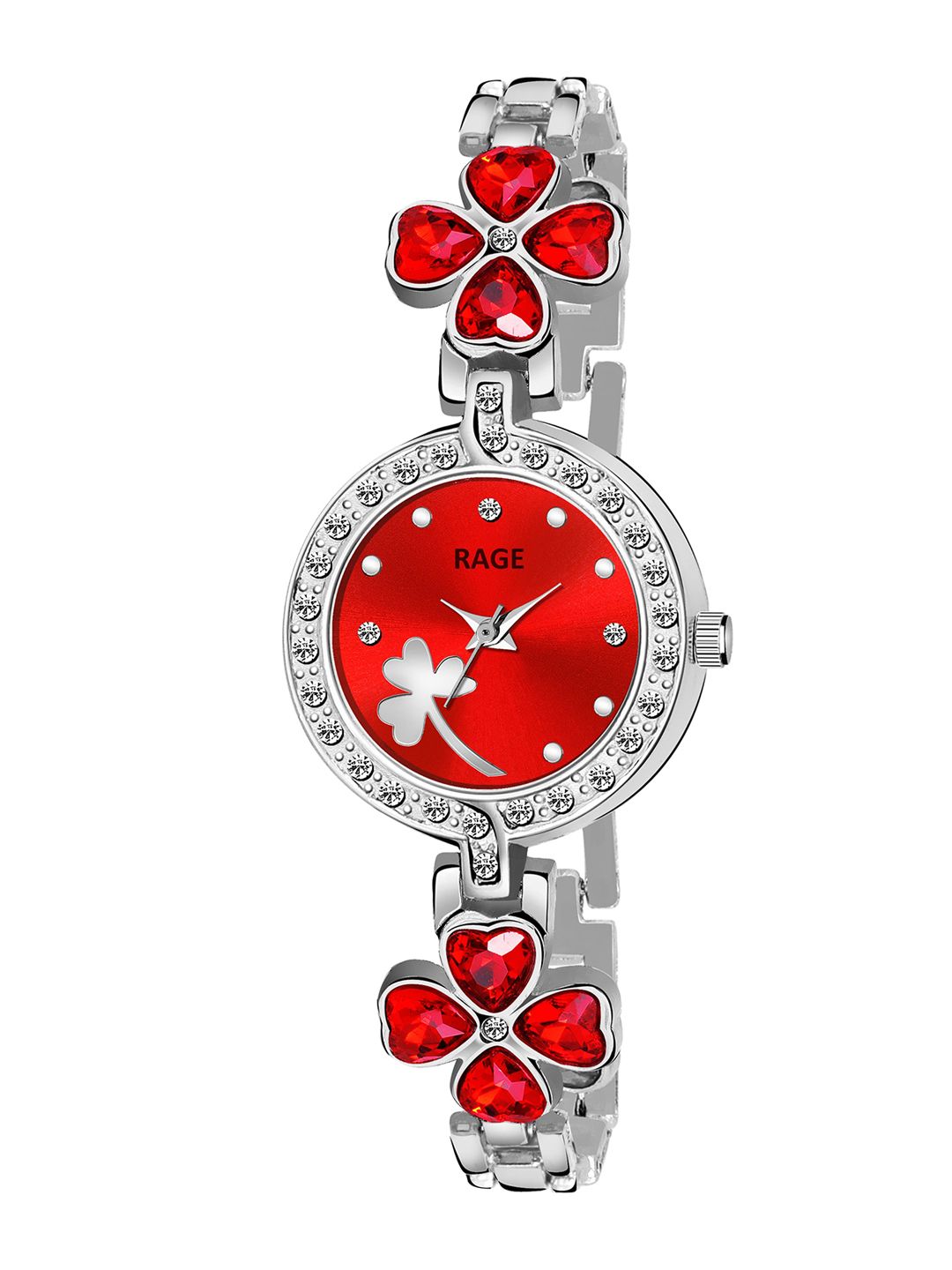 Rage Enterprise Women Red Printed Dial & Silver Toned Bracelet Style Analogue Watch RW822R Price in India