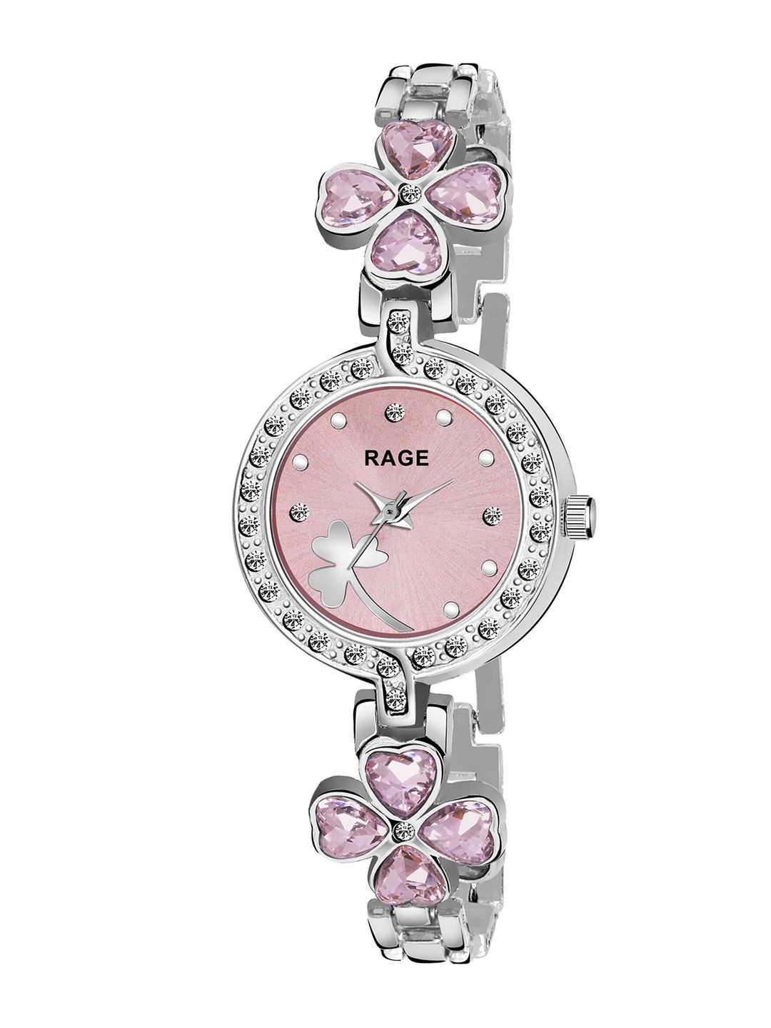 Rage Enterprise Women Pink Brass Printed Dial & Silver Toned Stainless Steel Bracelet Style Straps Analogue Watch Price in India