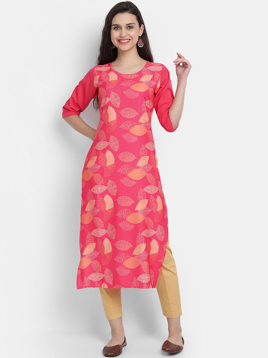 KALINI Women Pink Printed Crepe Kurta Price in India