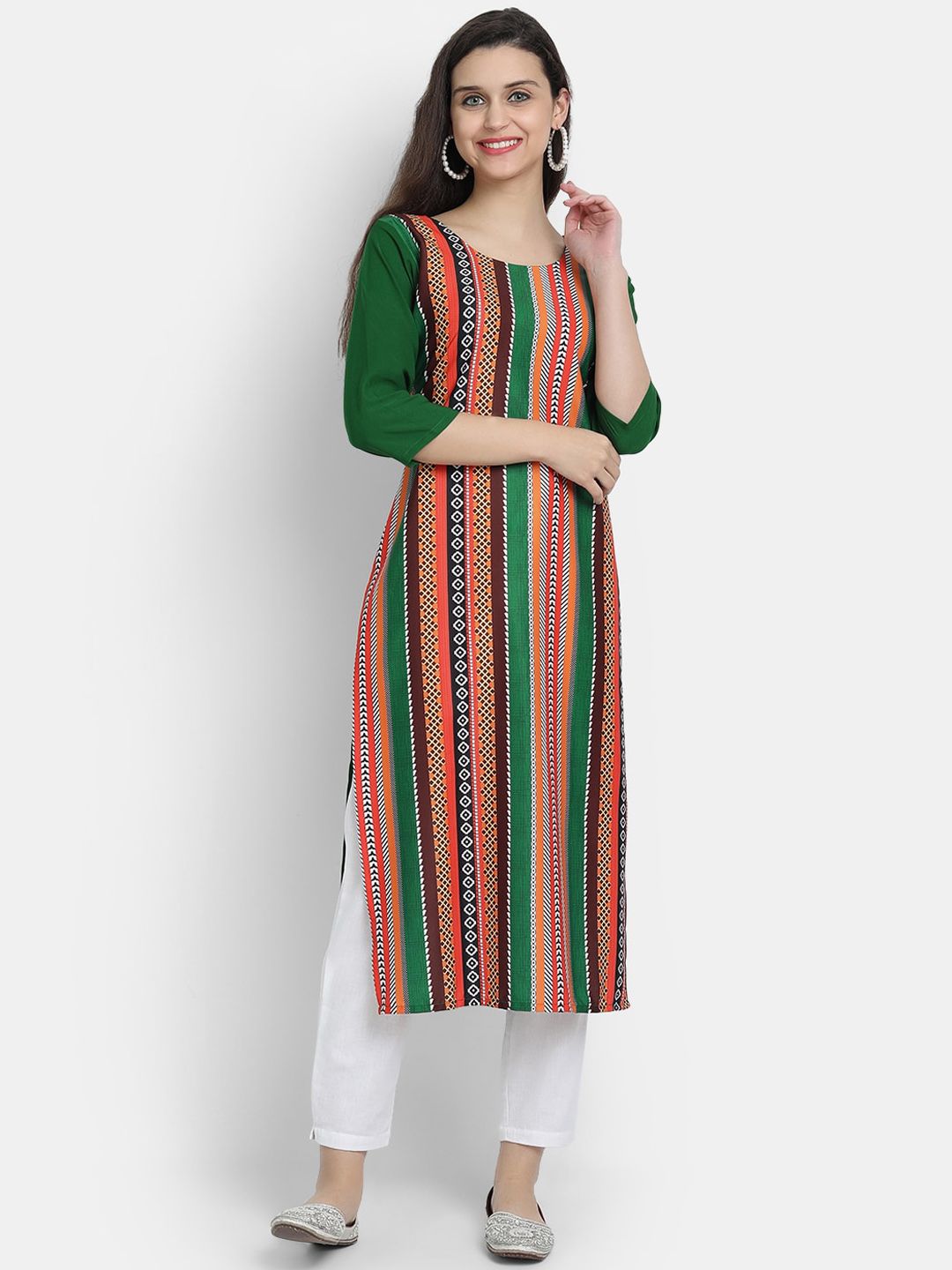 KALINI Women Multicoloured Striped Crepe Kurta Price in India