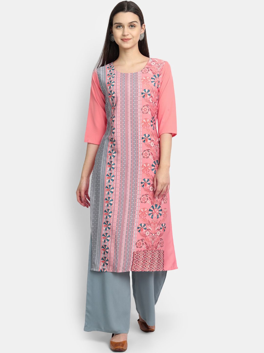 KALINI Women Pink Ethnic Motifs Printed Crepe Kurta Price in India