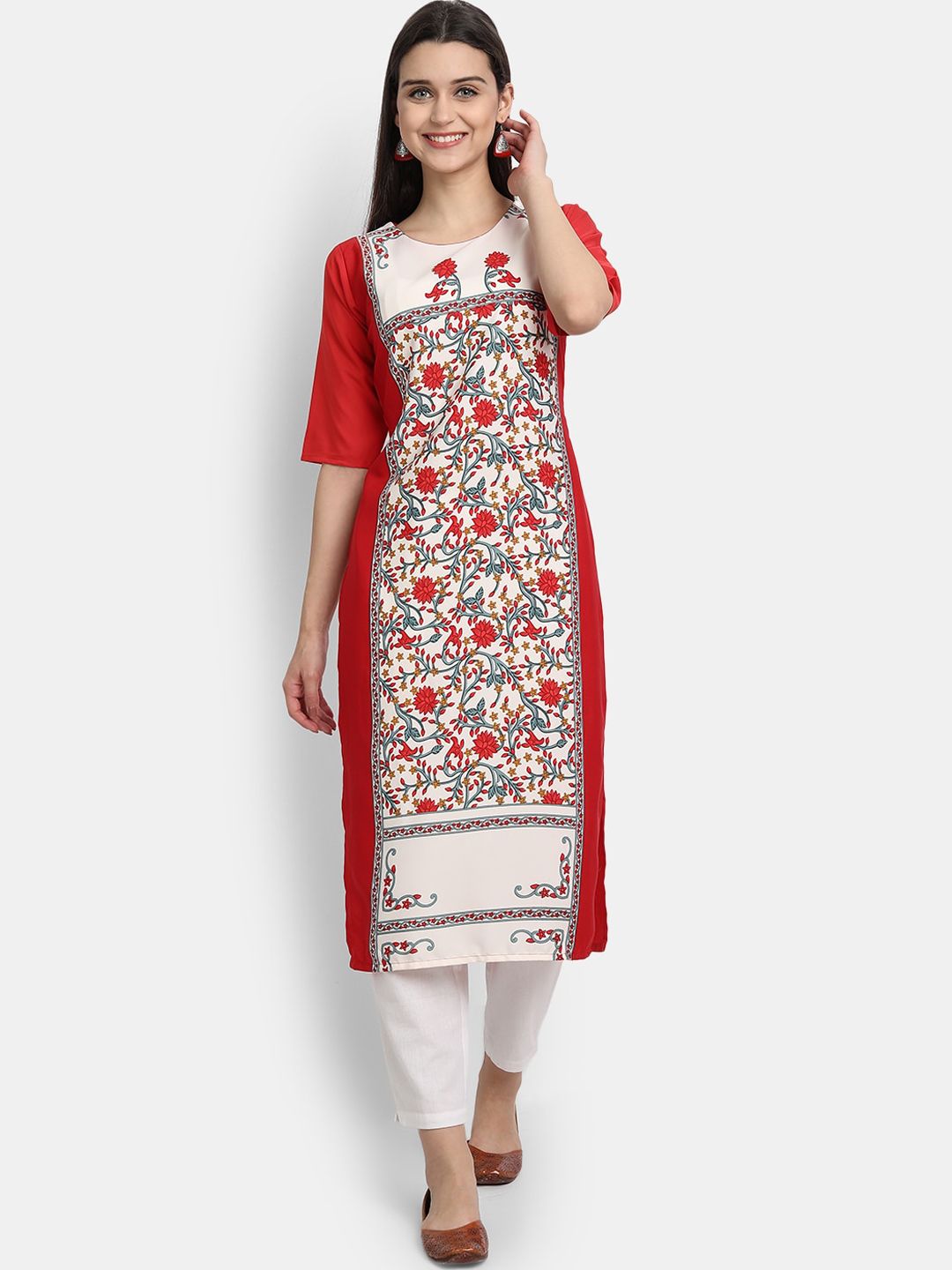 KALINI Women Red Floral Printed Crepe Kurta Price in India