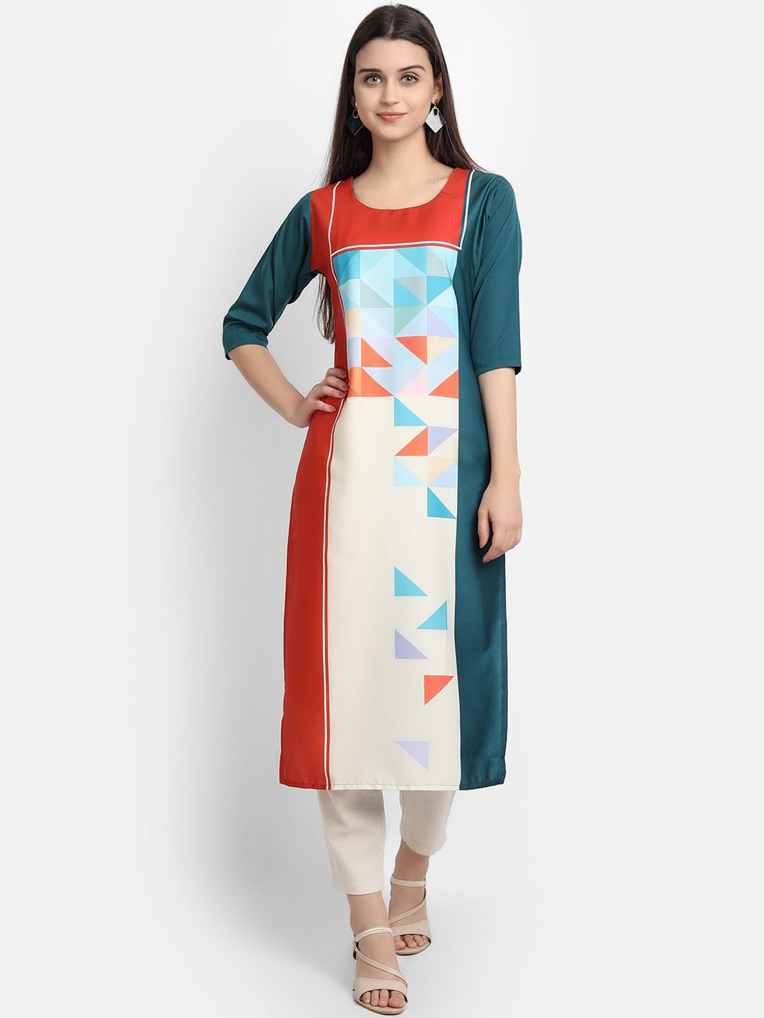 KALINI Women Multicoloured Printed Thread Work Crepe Kurta Price in India