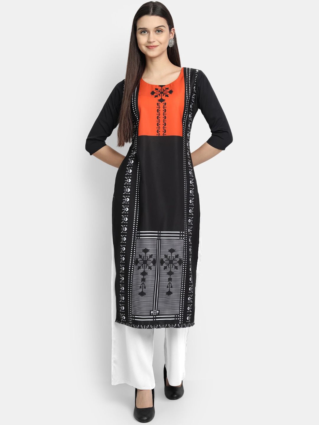 KALINI Women Black Printed Crepe Kurta Price in India