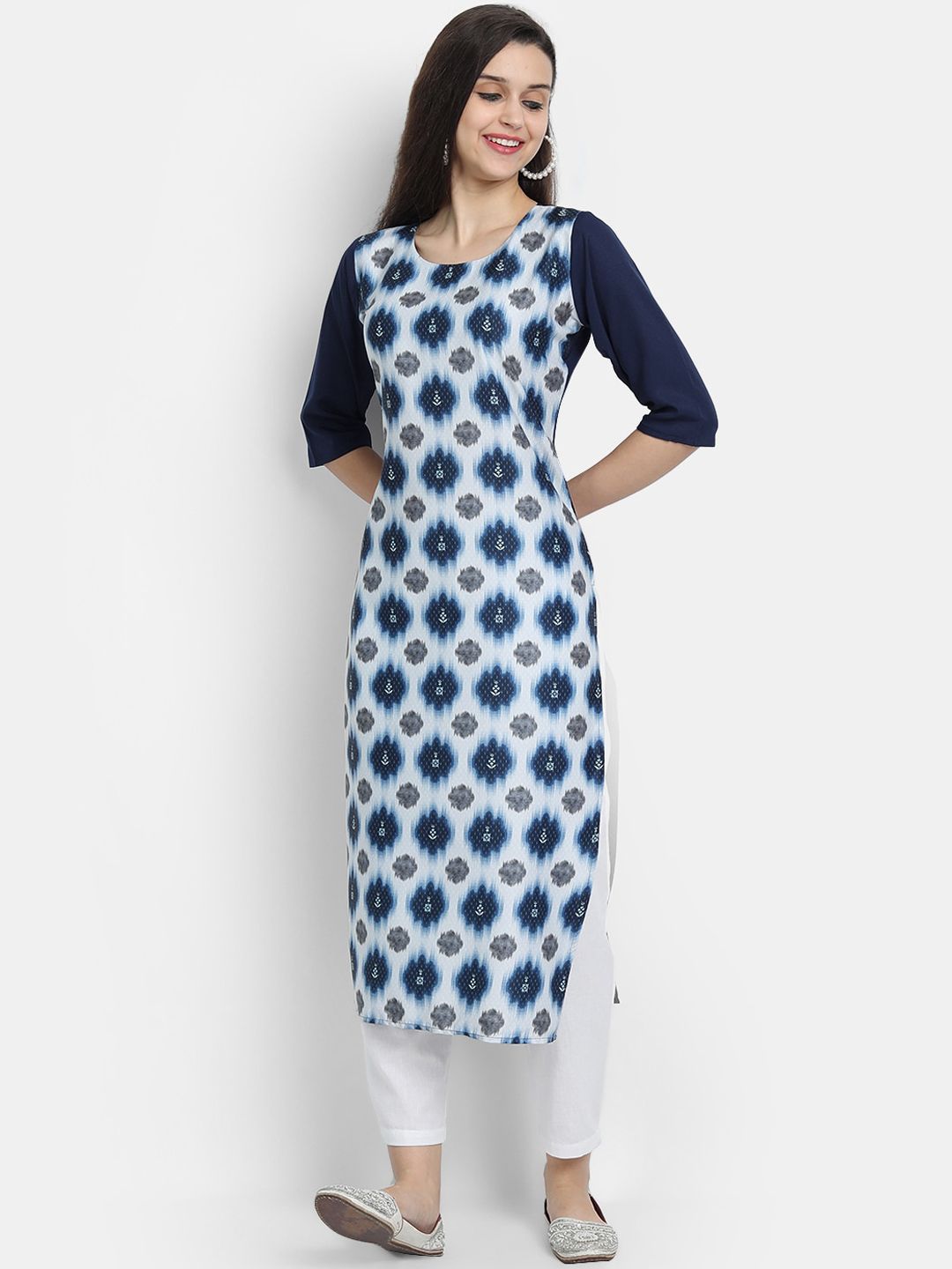 KALINI Woman Blue Geometric Printed Crepe Kurta Price in India