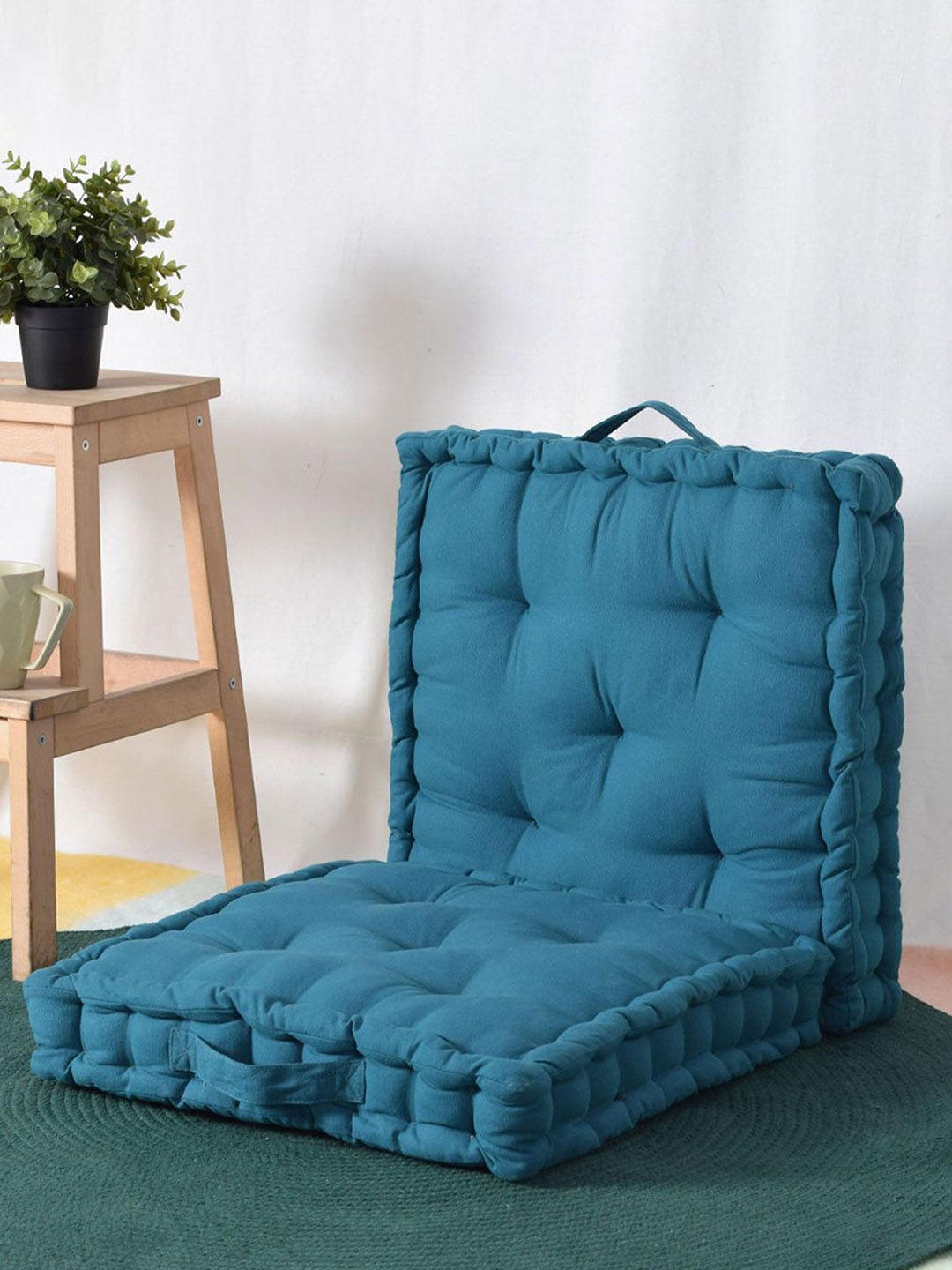 BLANC9 Set Of 2 Blue Square Floor Cushion Price in India
