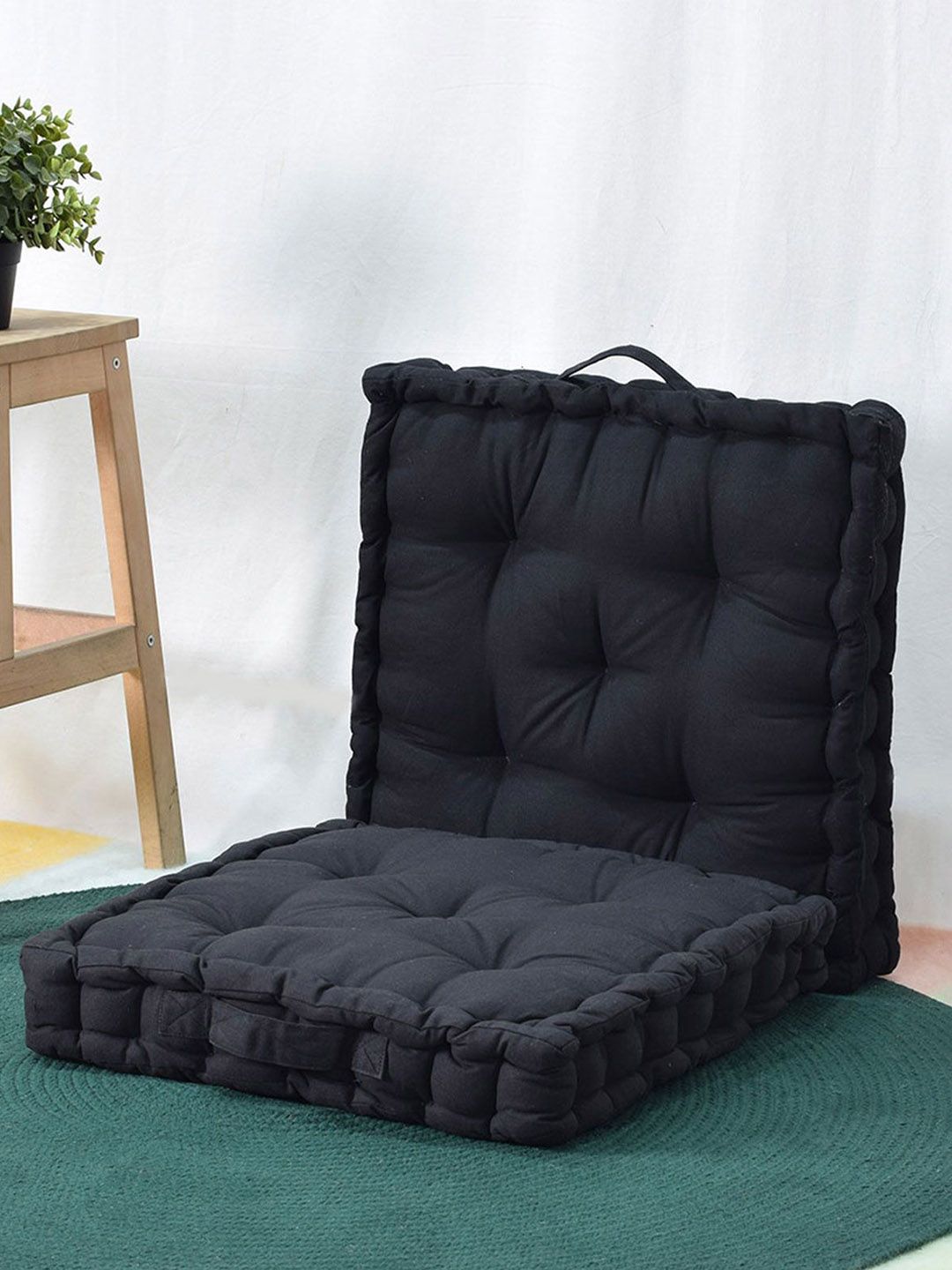 BLANC9 Black Set Of 2 Kapalbhati Matlas Square Floor Cushion Price in India