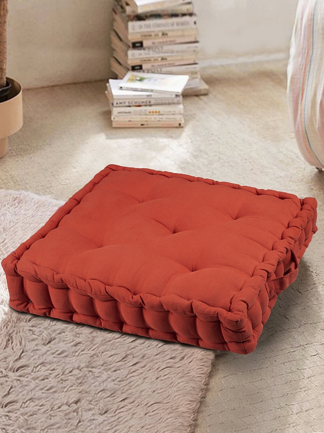 BLANC9 Red Solid Cotton Floor Cushion Price in India