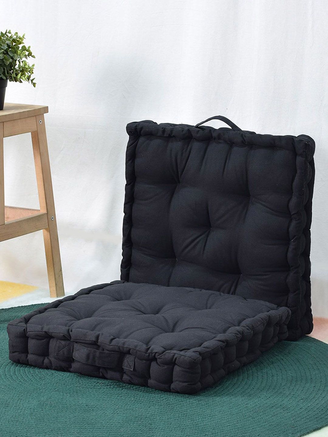 BLANC9 Set Of 2 Black Cloudy Matlas Cotton Square Floor Cushion Price in India
