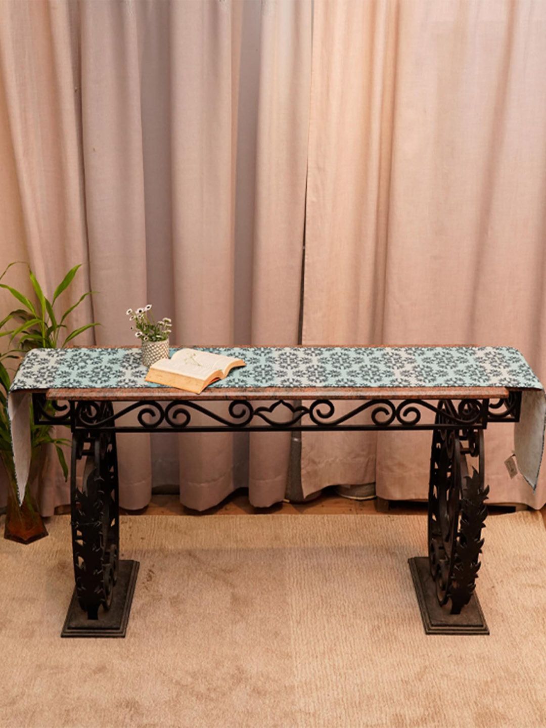 ZEBA Blue Printed 6-Seater Table Runner Price in India