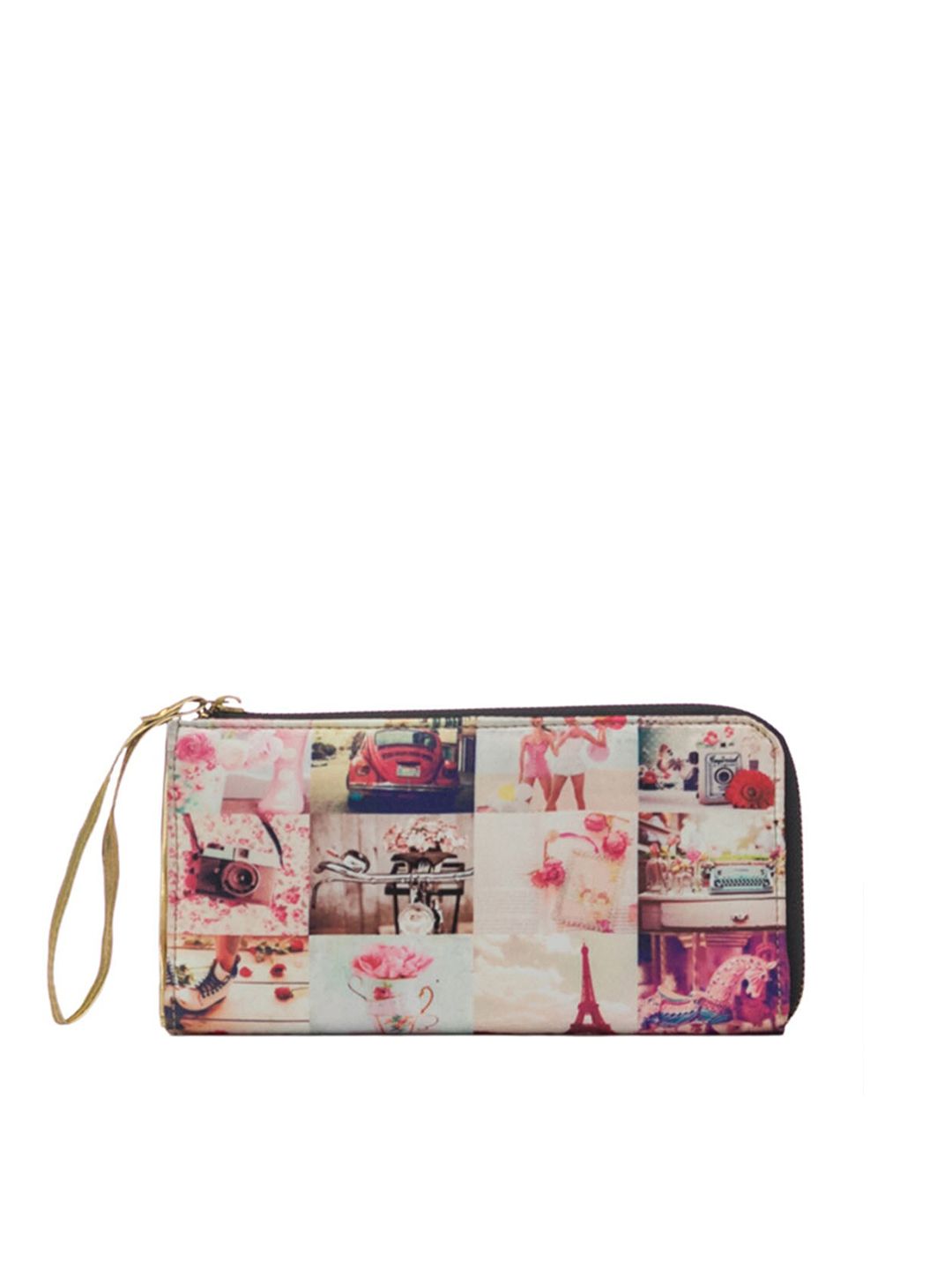 BandBox Unisex Grey & Pink Printed PU Zip Around Wallet Price in India