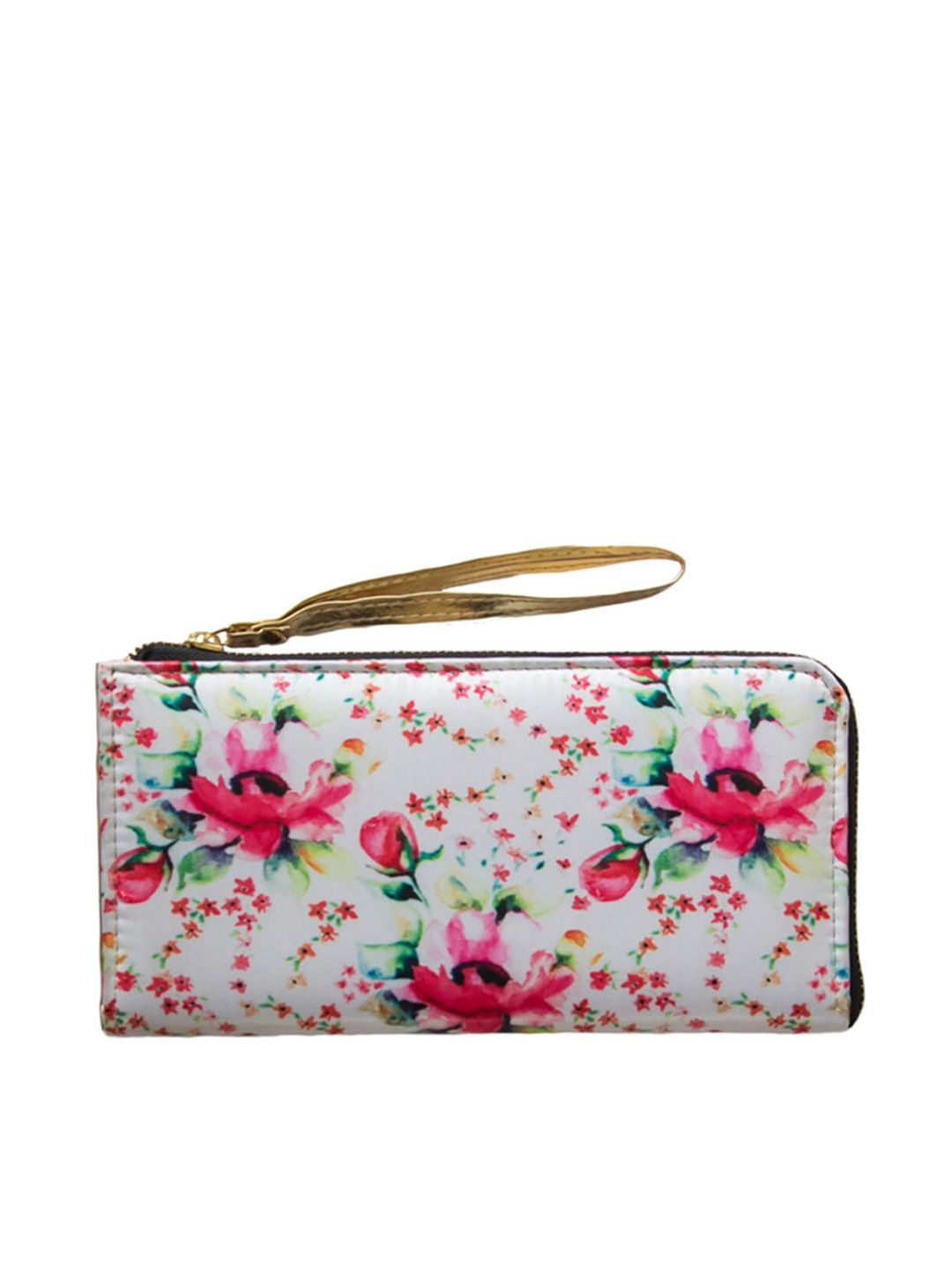 BandBox Unisex White & Pink Floral Printed PU Zip Around Wallet Price in India