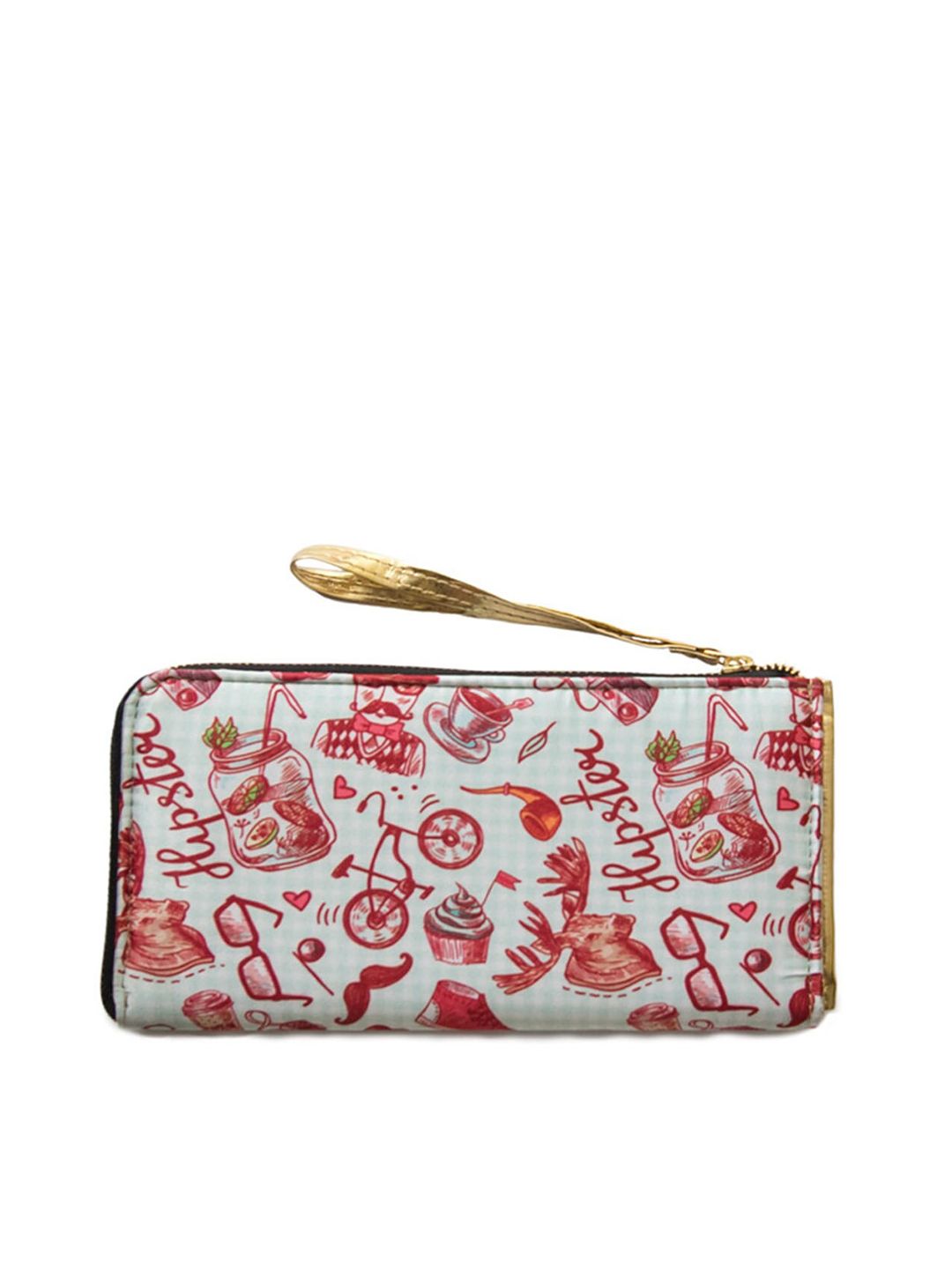 BandBox Unisex Grey & Peach-Coloured Printed PU Zip Around Wallet Price in India