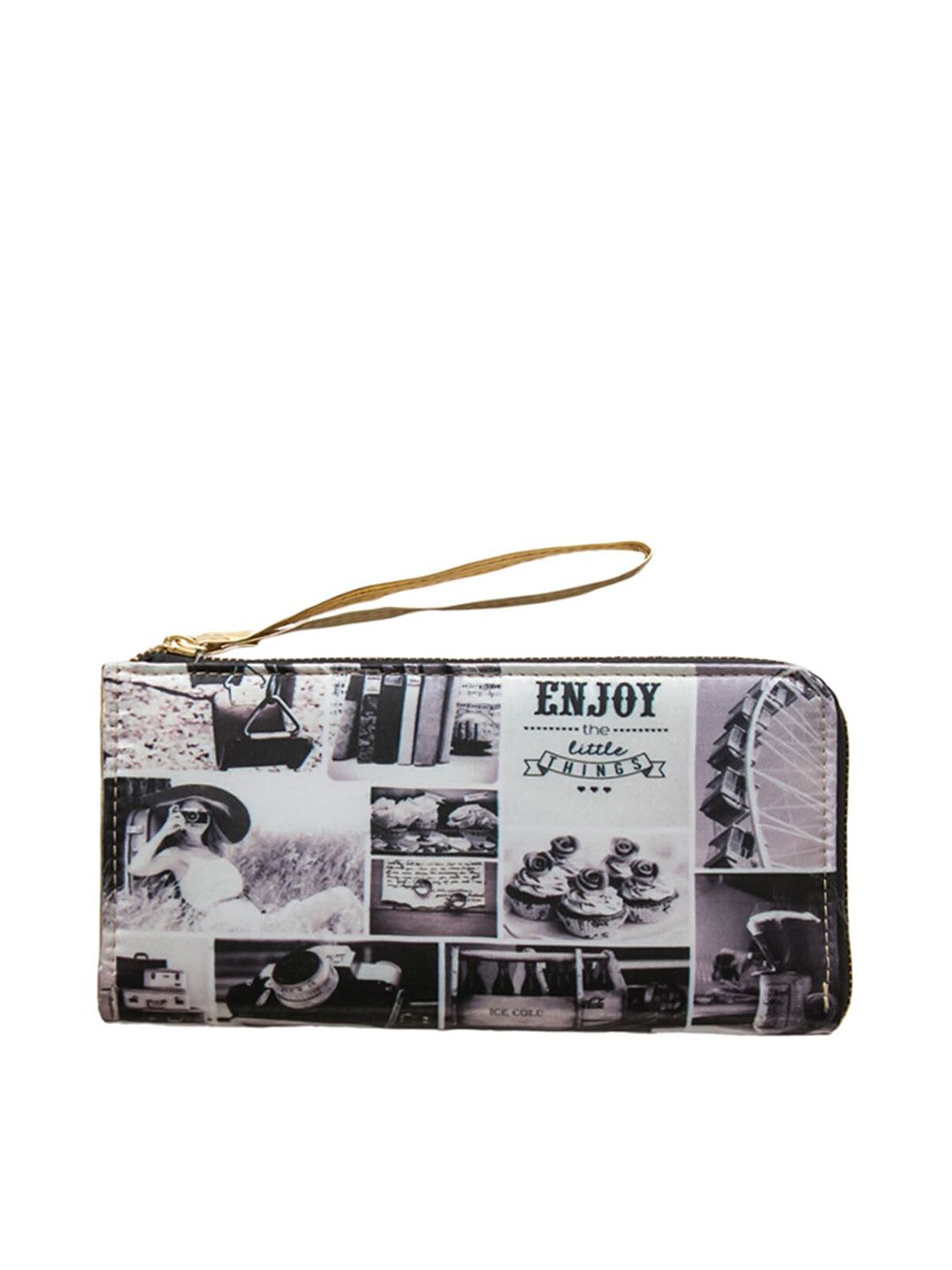 BandBox Unisex Black & White Printed PU Zip Around Wallet Price in India