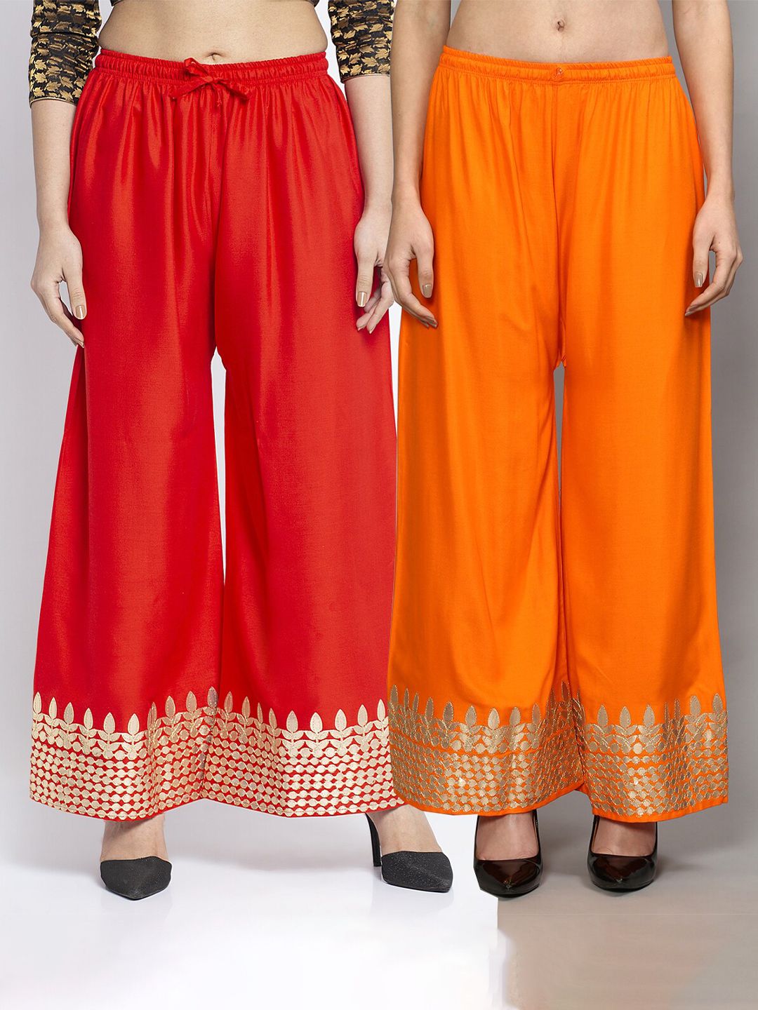 Jinfo Women Red & Orange Set Of 2 Gota Printed Straight Fit Palazzo Price in India