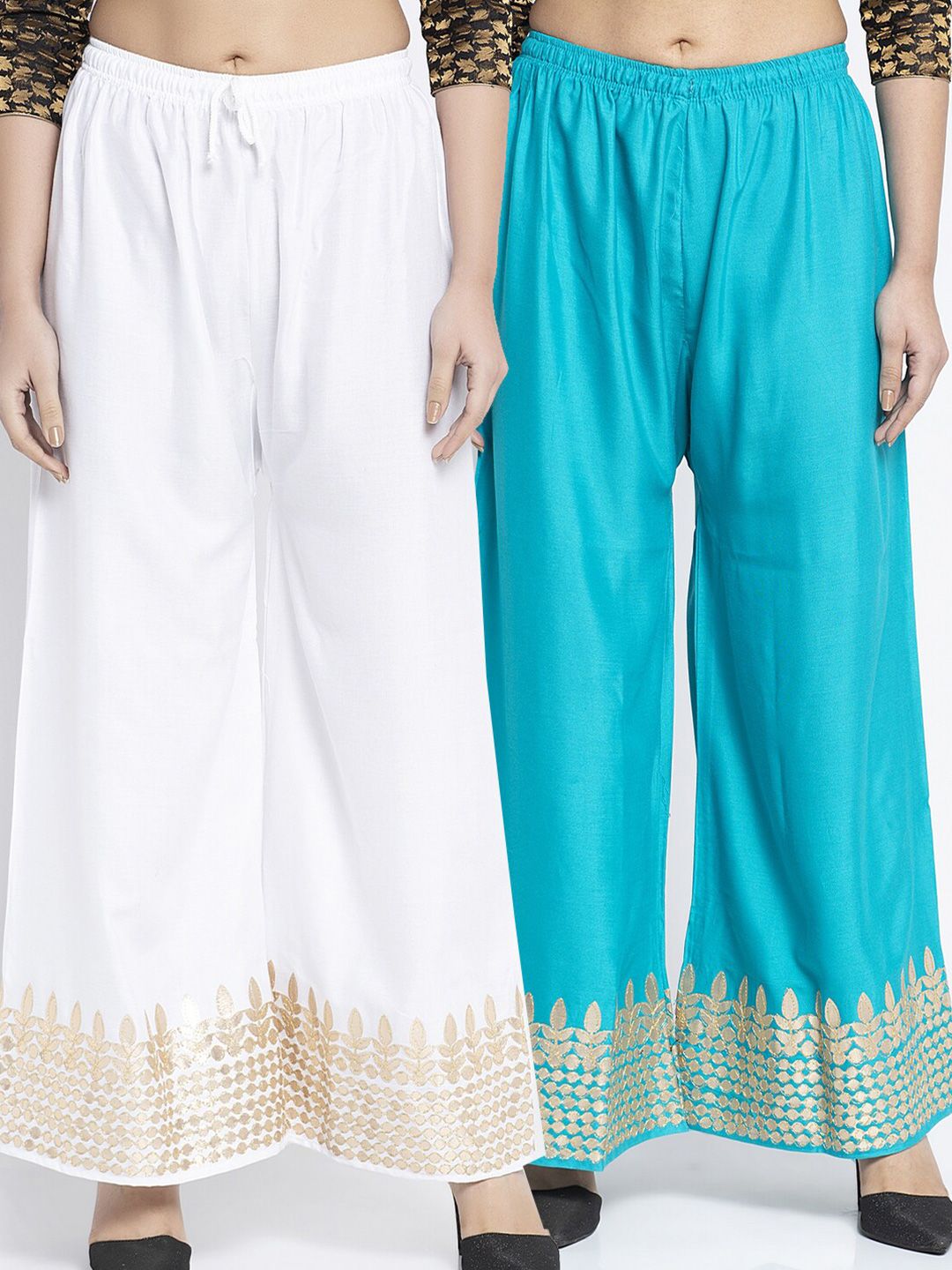 Jinfo Women Pack Of 2  White & Blue Flared Ethnic Palazzos Price in India