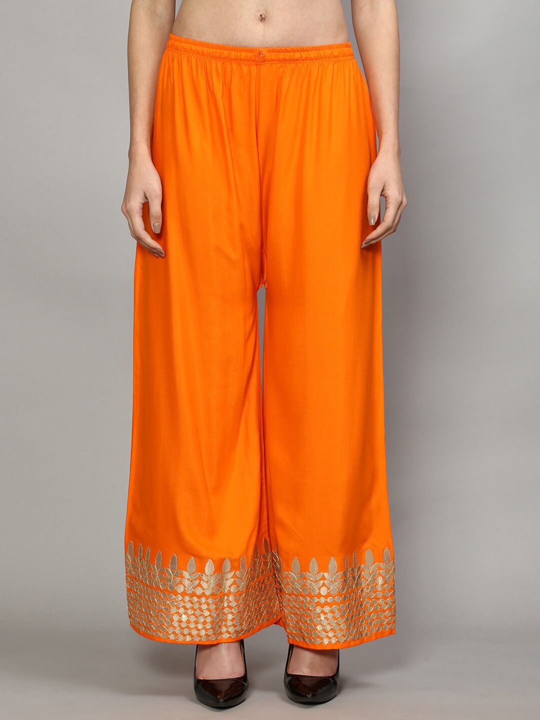 Jinfo Women Orange Flared Knitted Ethnic Palazzos Price in India