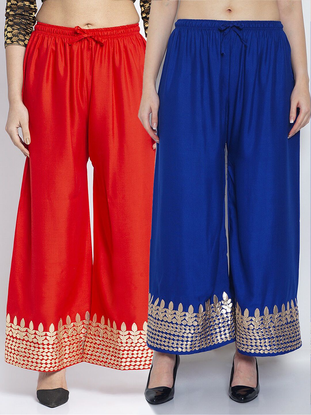 Jinfo Women Red & Blue Gotta Embellished Palazzos Price in India