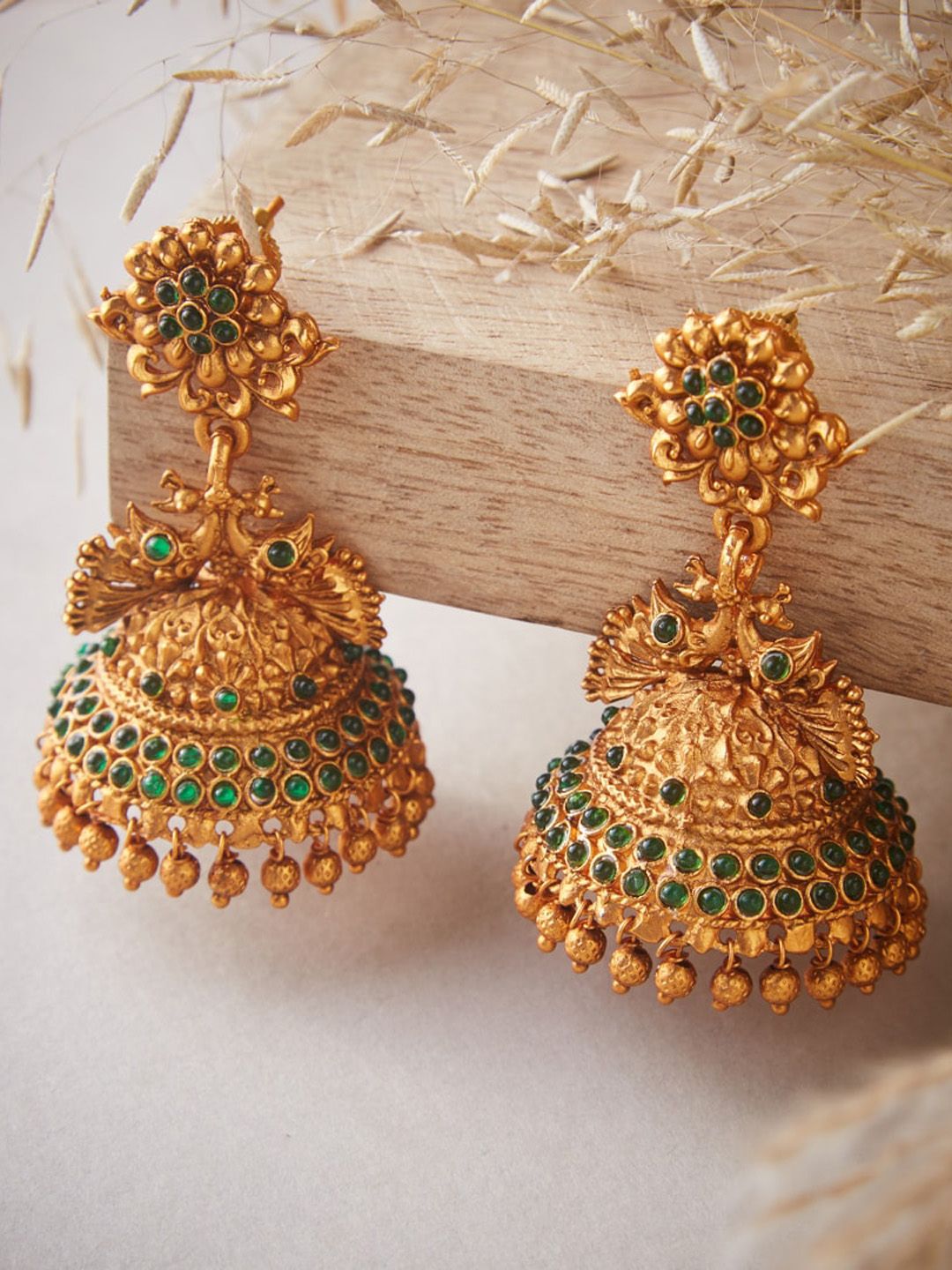 ATIBELLE Gold-Plated Peacock Shaped Drop Earrings Price in India