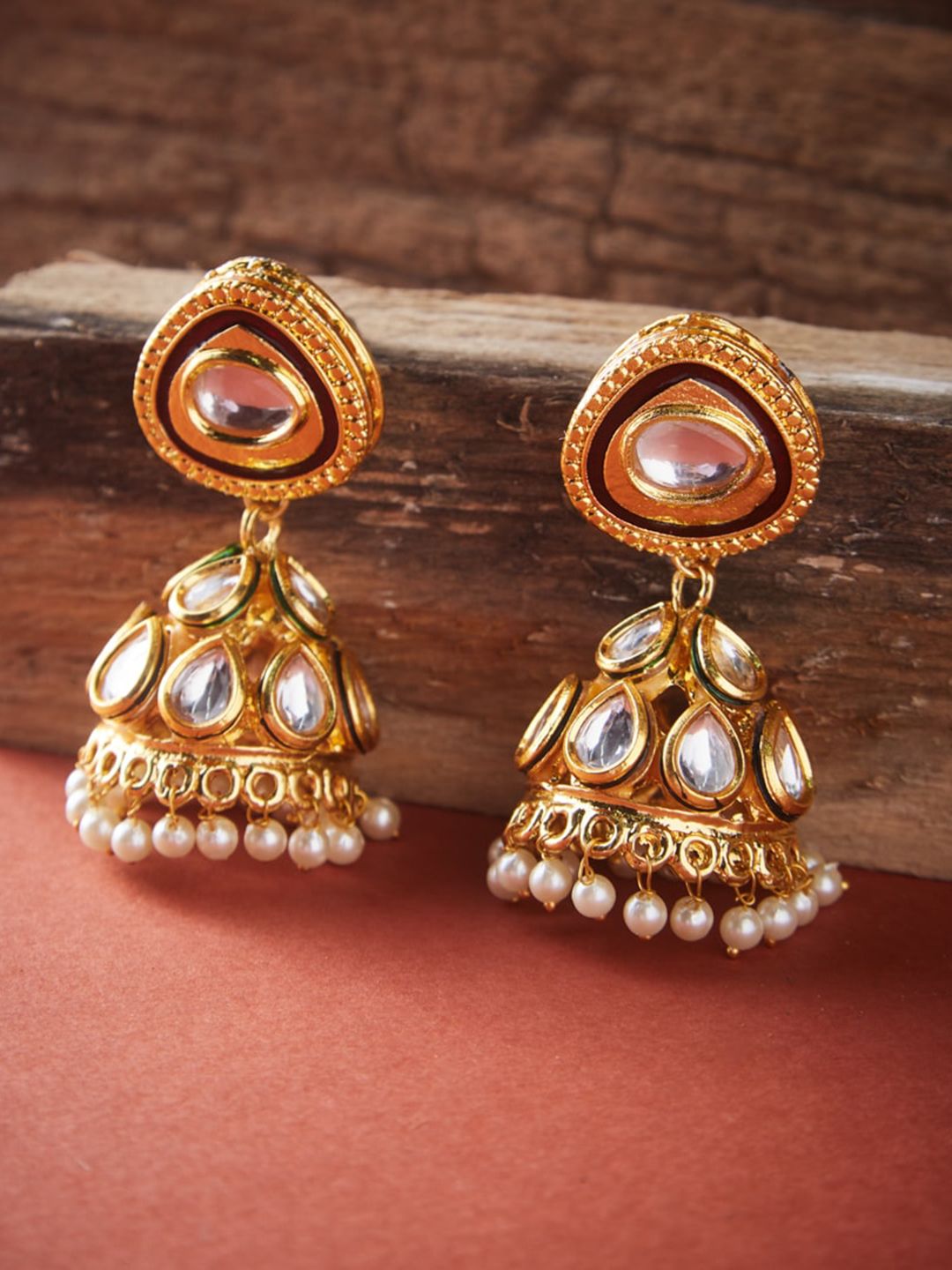 ATIBELLE Gold-Plated Kundan Classic Jhumkas Price in India