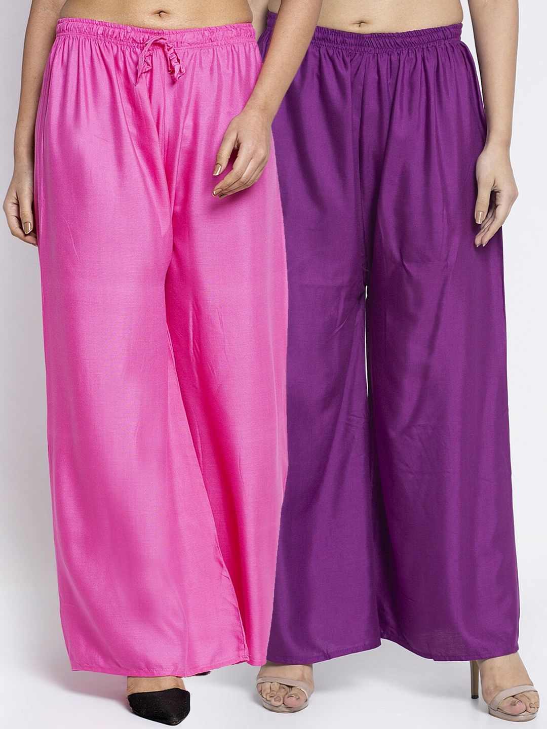 Jinfo Set Of 2 Women Pink & Purple Flared Knitted Ethnic Palazzos Price in India