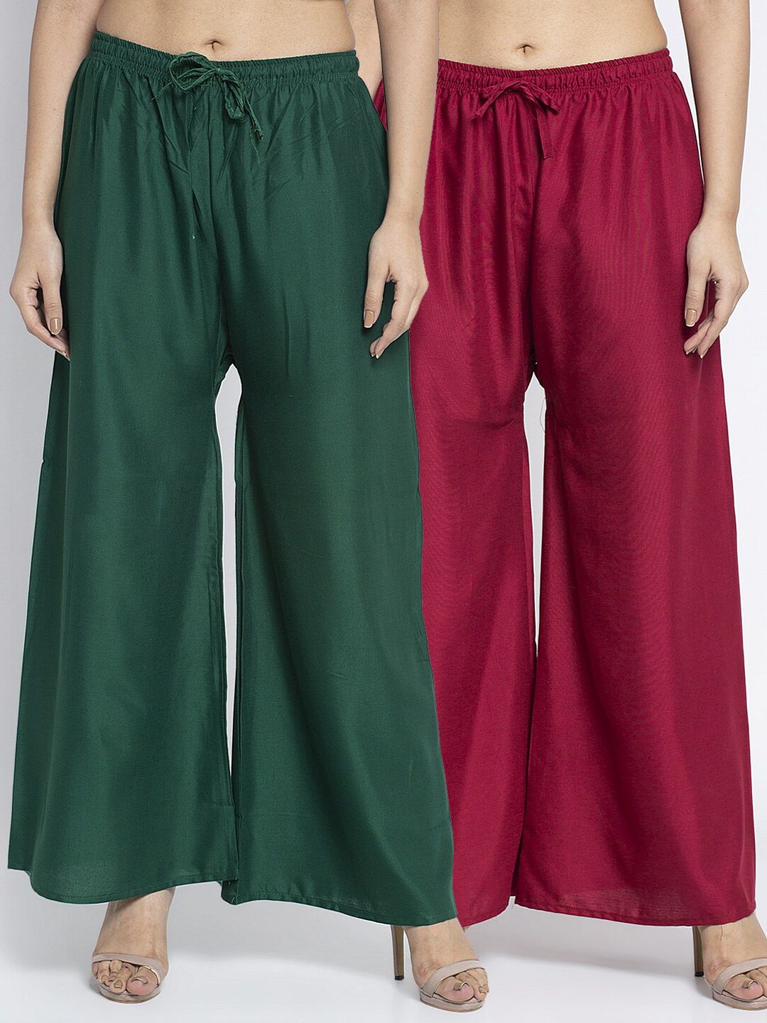 Jinfo Women Pack of 2 Maroon & Green Ethnic Palazzos Price in India