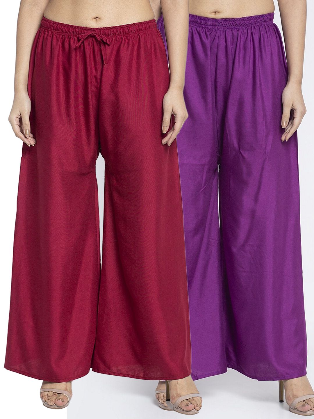 Jinfo Set Of 2 Women Maroon & Purple Flared Knitted Ethnic Palazzos Price in India