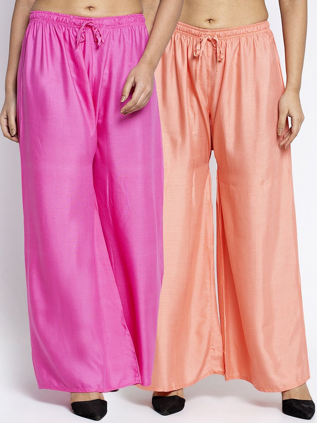 Jinfo Women Pack Of 2 Pink & Peach-Coloured Flared Ethnic Palazzos Price in India