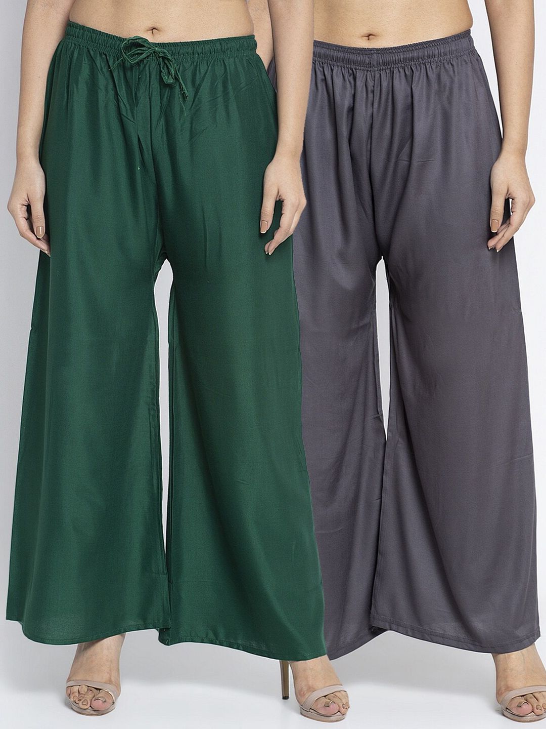 Jinfo Women Pack of 2 Green & Grey Ethnic Palazzos Price in India