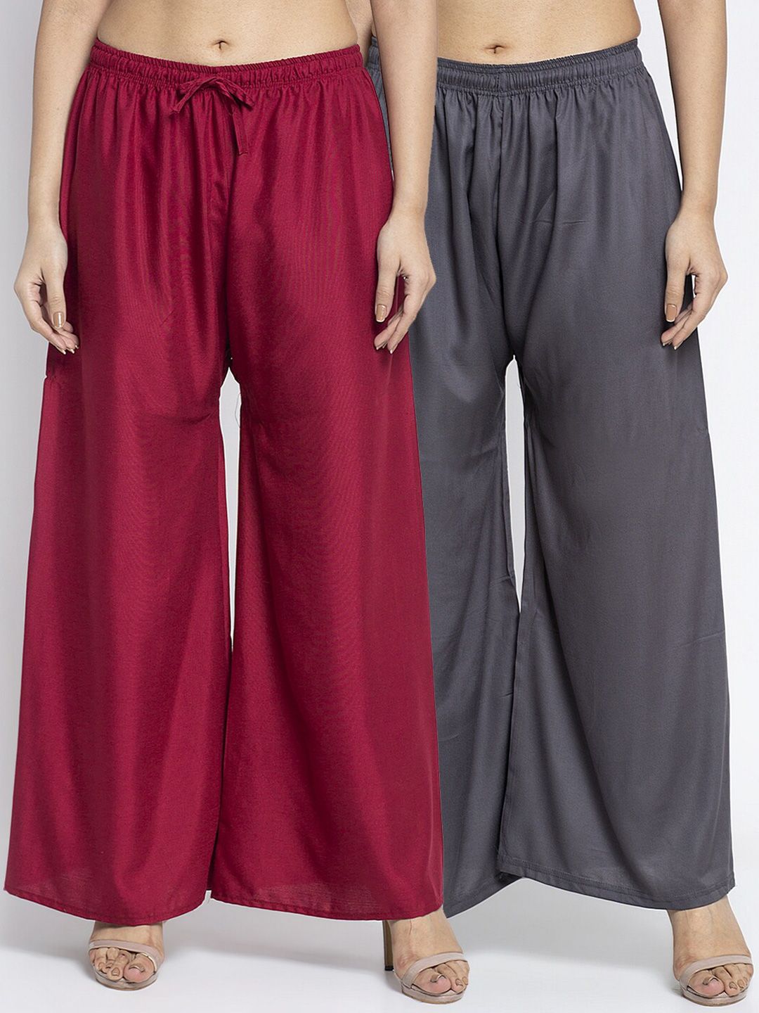 Jinfo Set Of 2 Women Maroon & Grey Flared Ethnic Palazzos Price in India