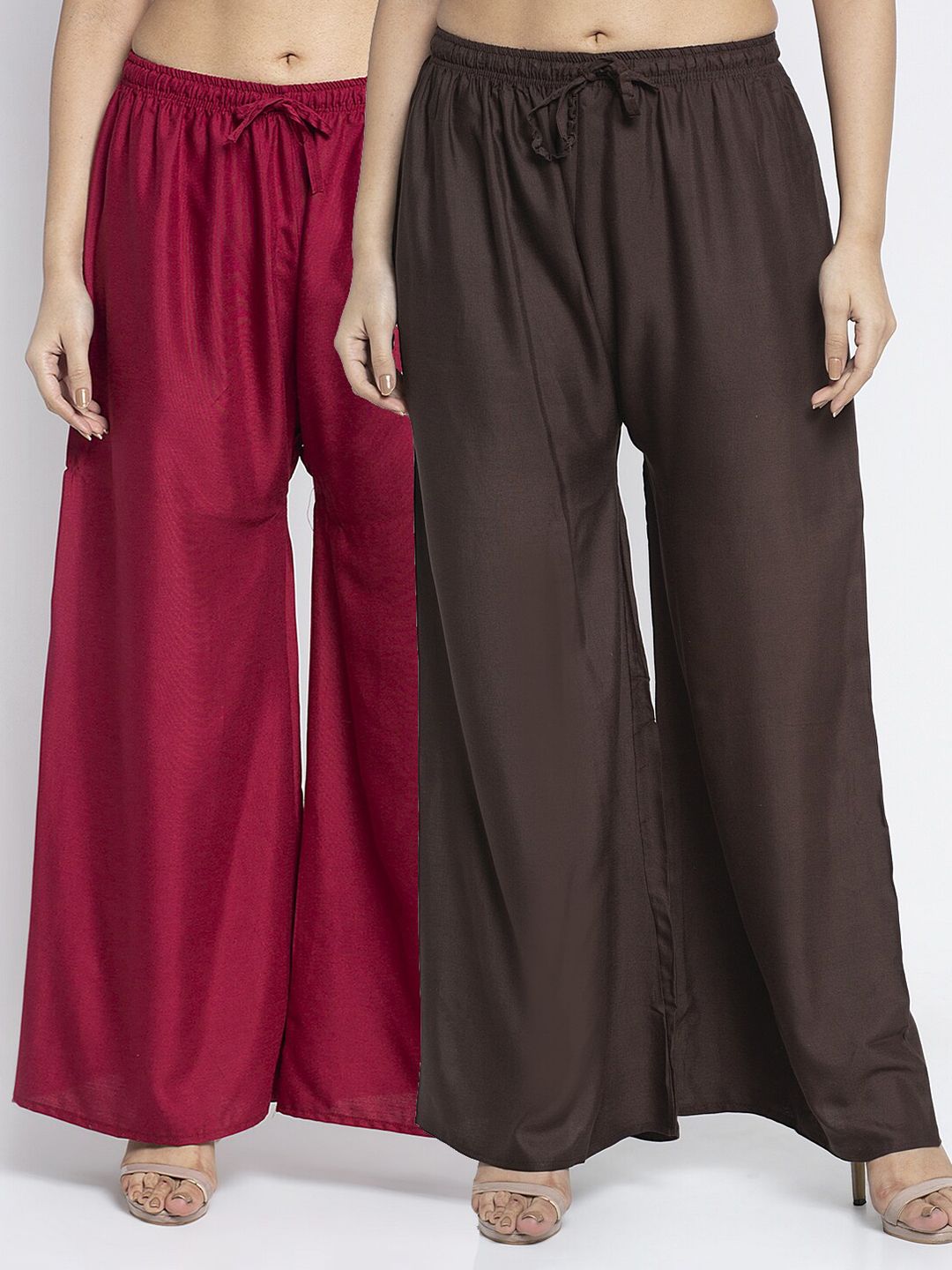 Jinfo Women Pack of 2 Maroon & Coffee Brown Ethnic Palazzos Price in India