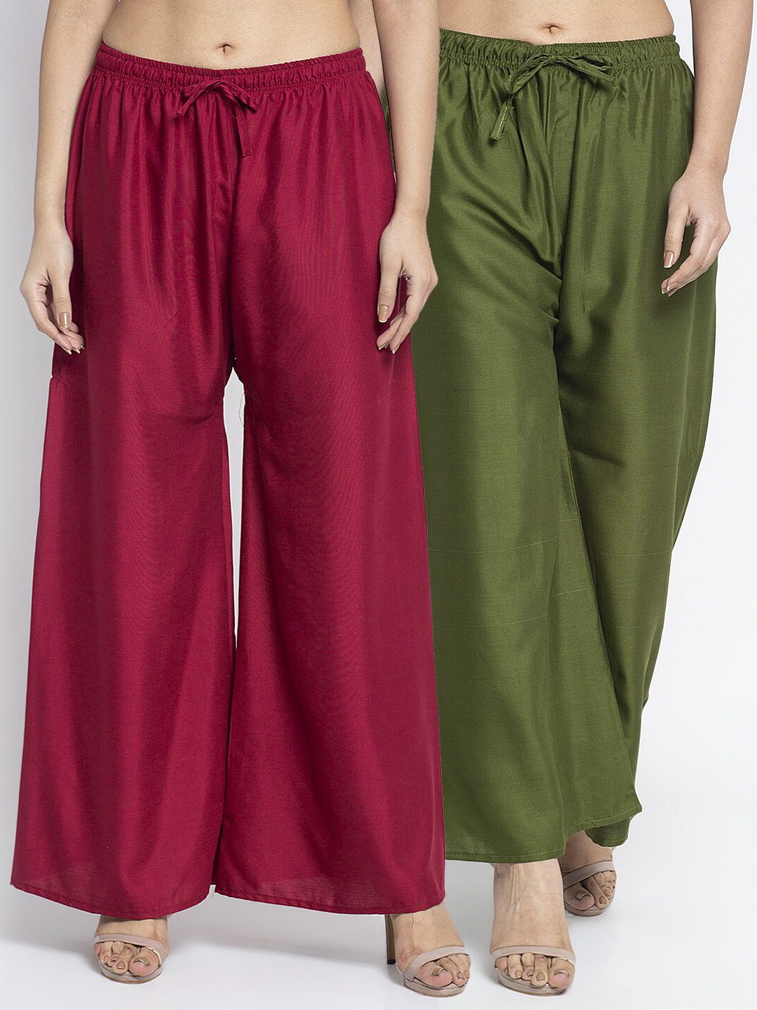 Jinfo Women Pack of 2 Maroon & Green Ethnic Palazzos Price in India