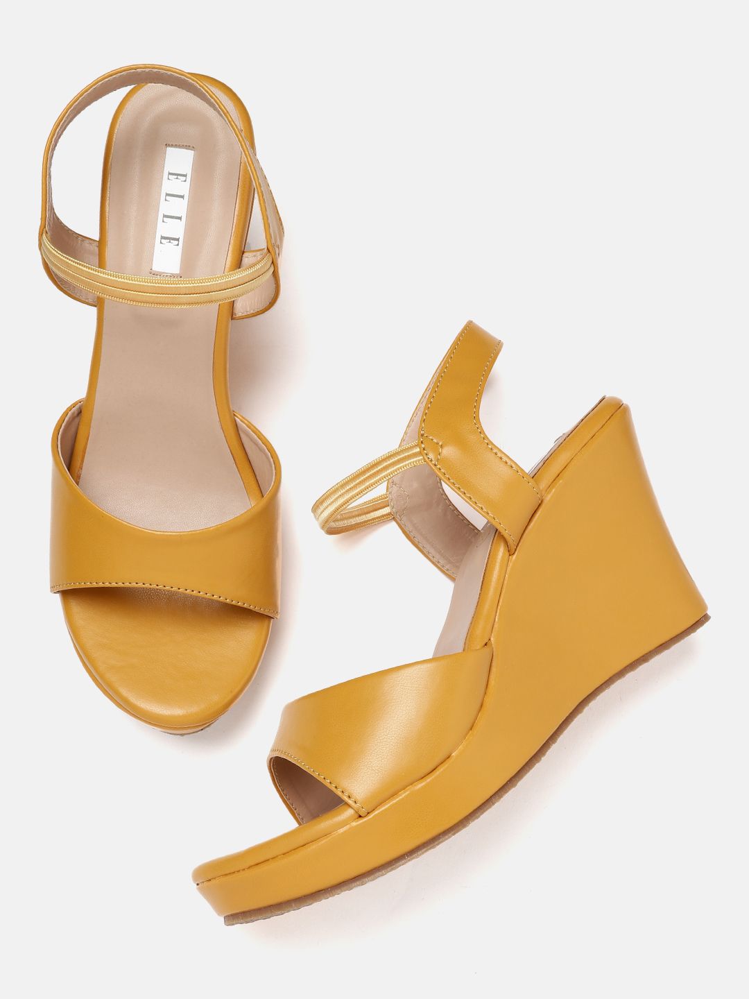 ELLE Mustard Yellow Solid Wedges Price in India