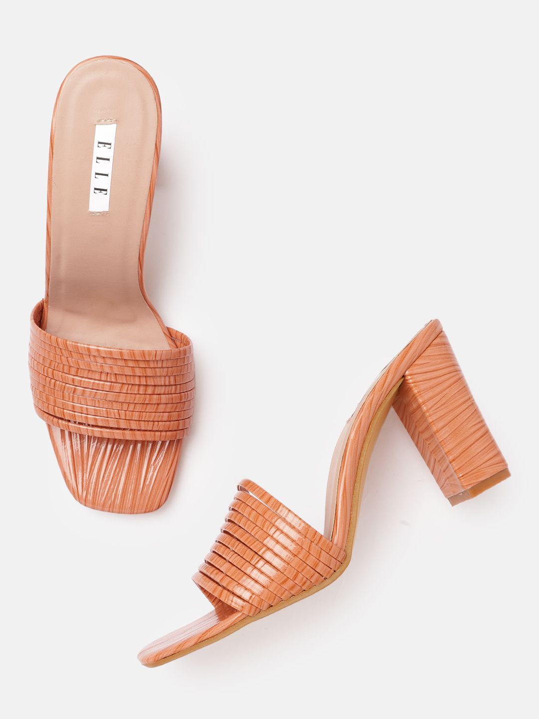 ELLE Coral Orange Striped Block Heels Price in India