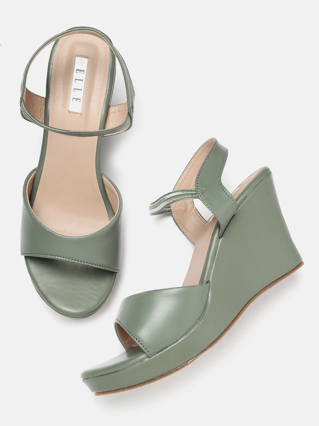 ELLE Sage Green Solid Wedges Price in India